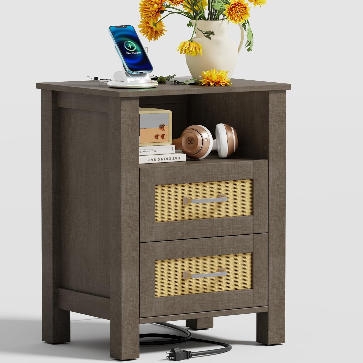 YESHOMY Rattan Nightstands – Set of 2, Natural