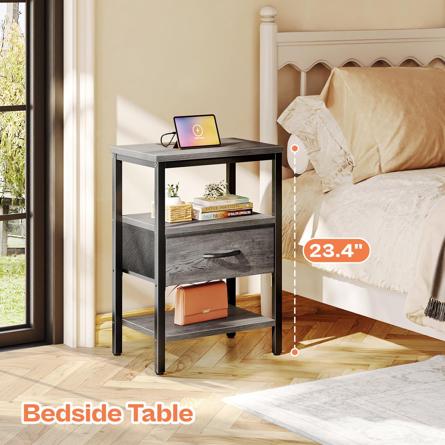 SUPERJARE Nightstand with Charging Station