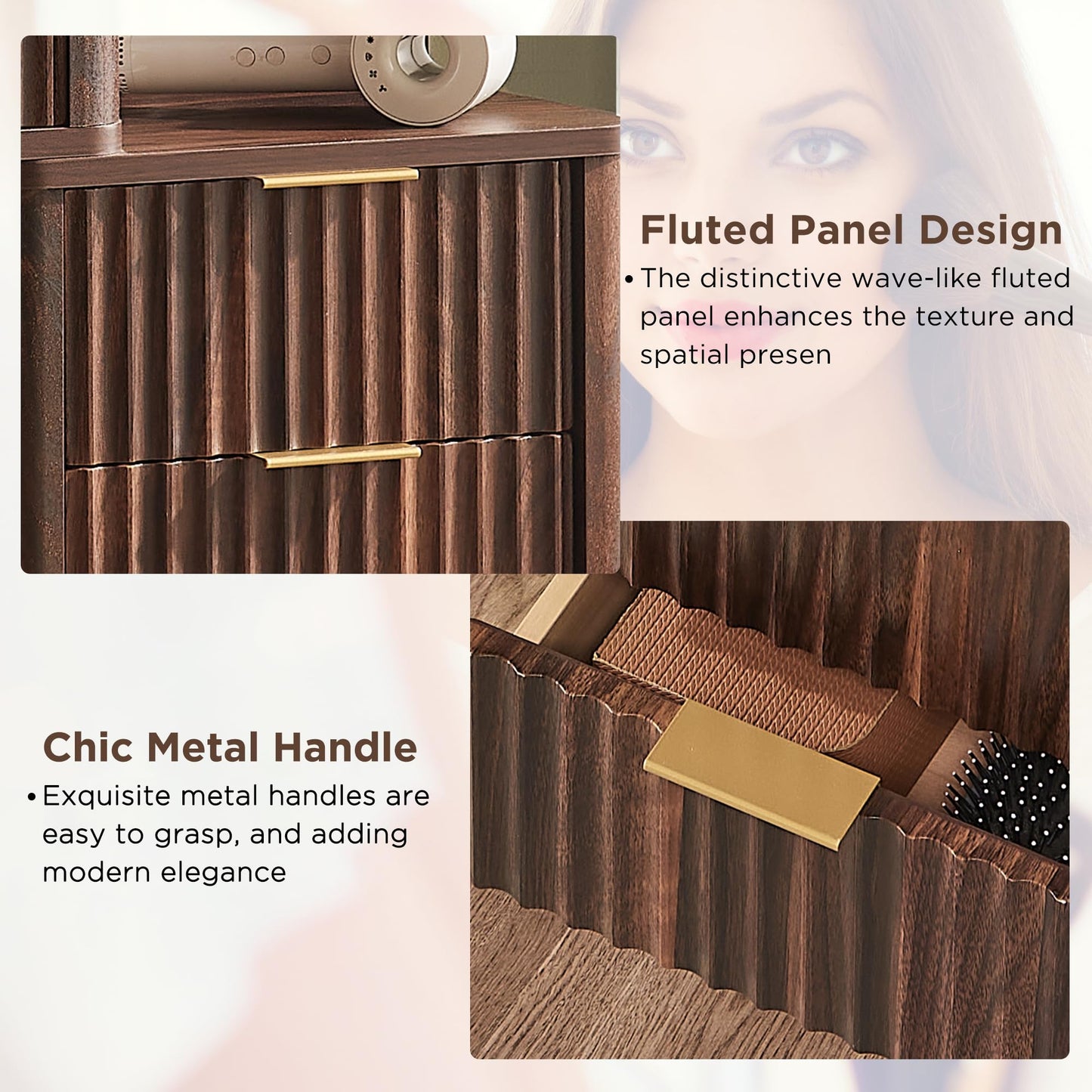 T4TREAM 48" Fluted Makeup Vanity Desk – Oak