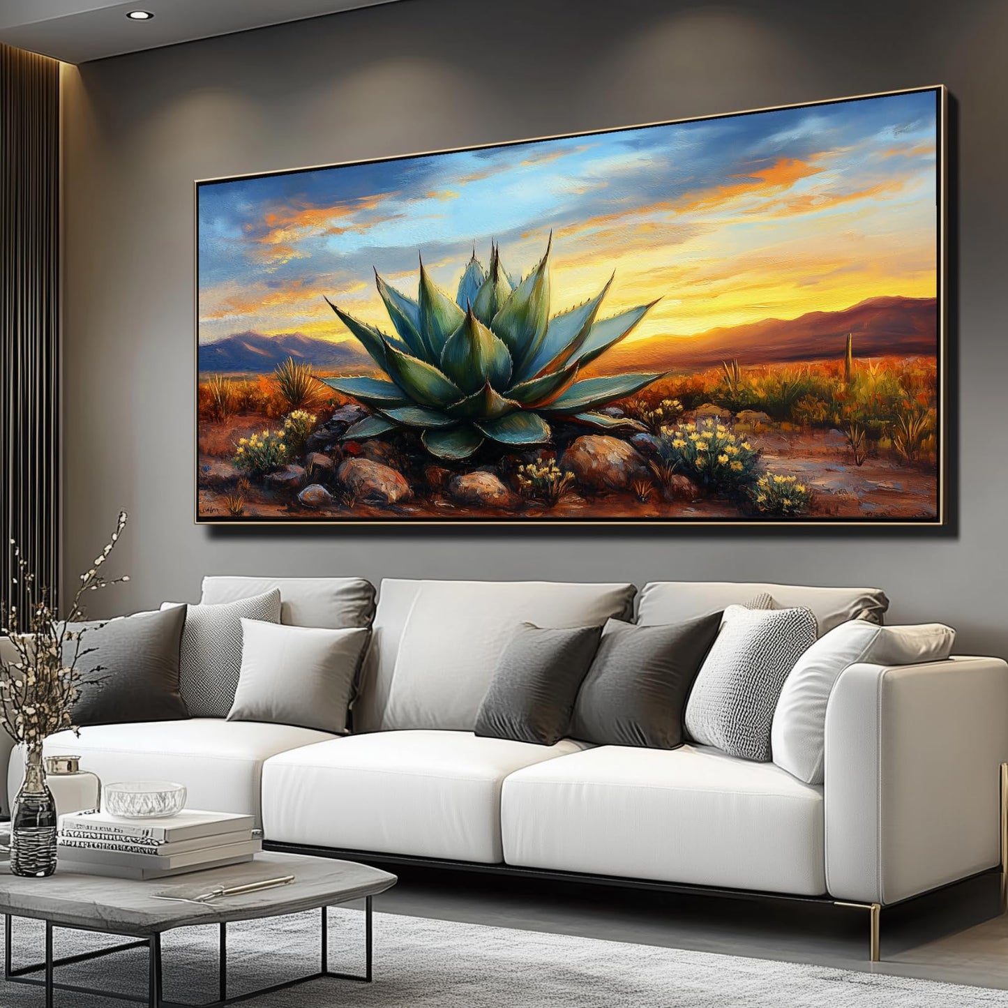 Agave Western Wall Art, 74"x40", Framed