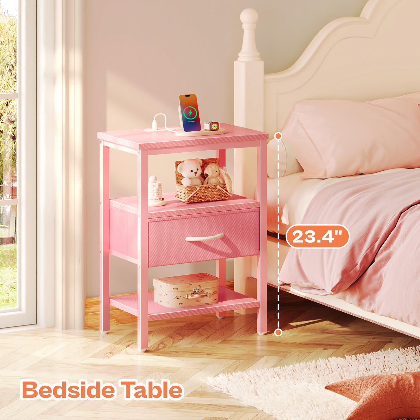 SUPERJARE Nightstand with Charging Station