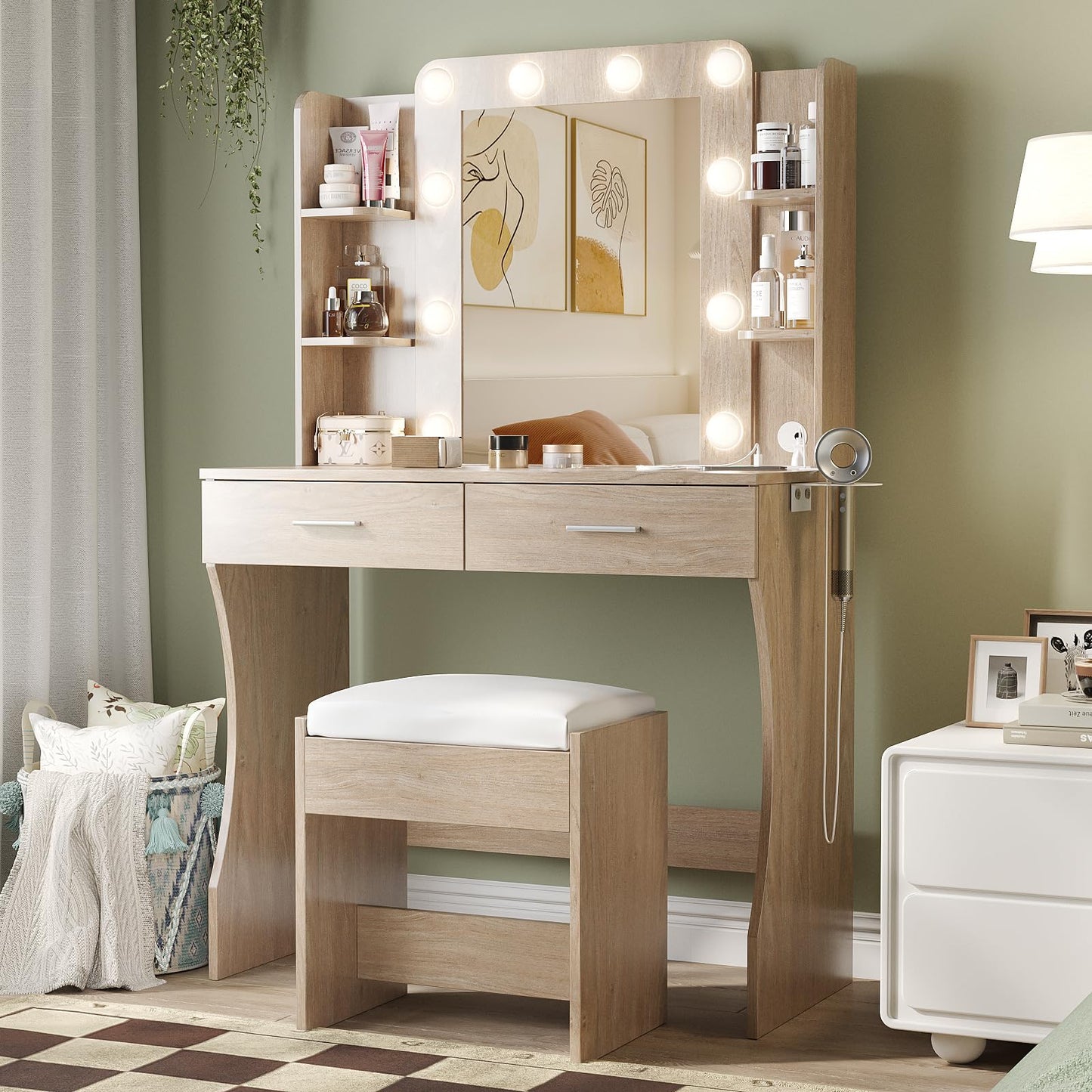 Vabches Vanity Desk with Lights, White