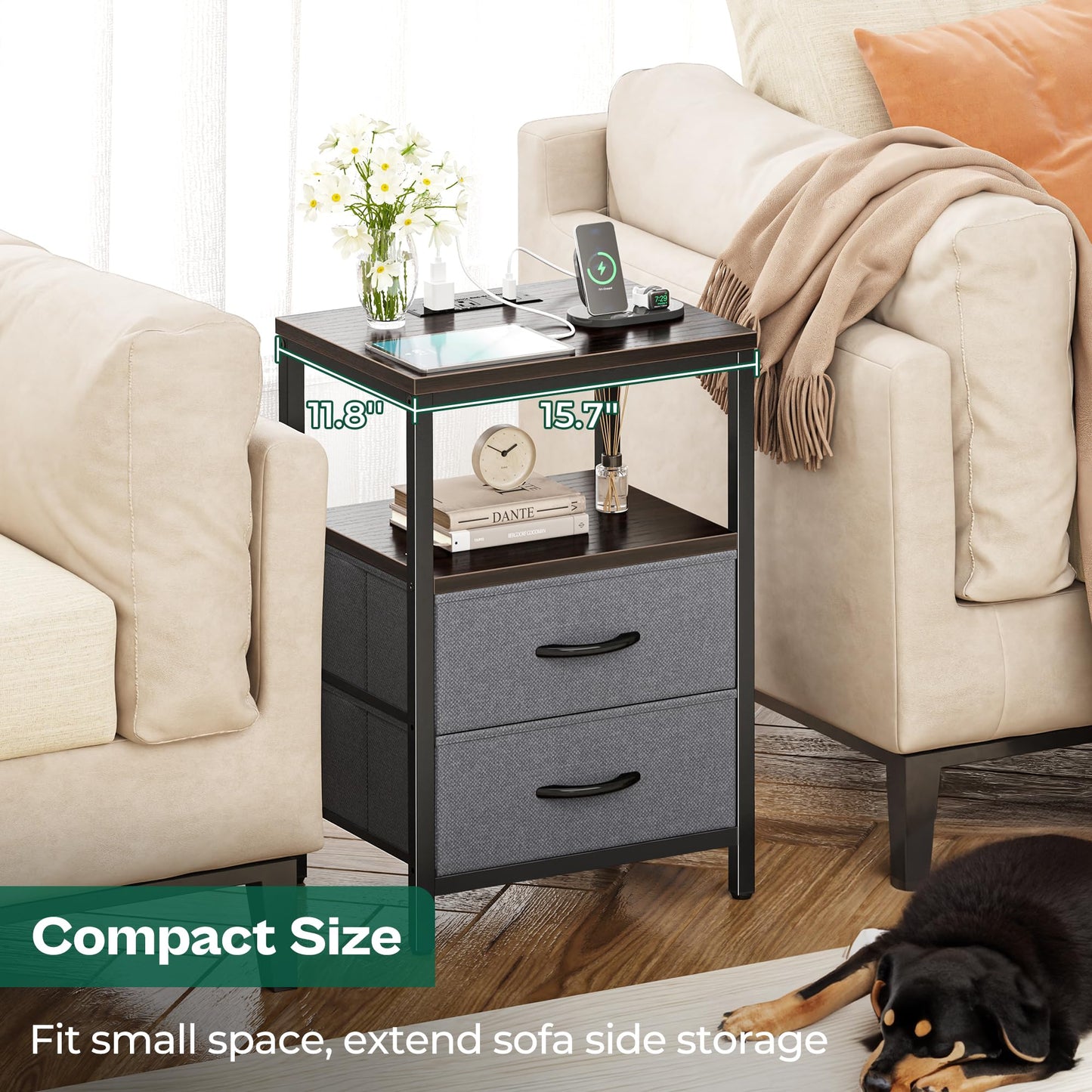 Huuger Nightstand – Rustic Brown/Black