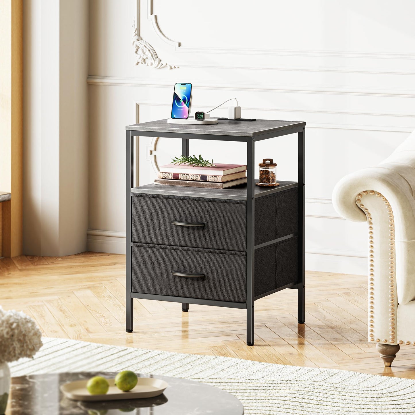 Huuger Nightstand – Rustic Brown/Black