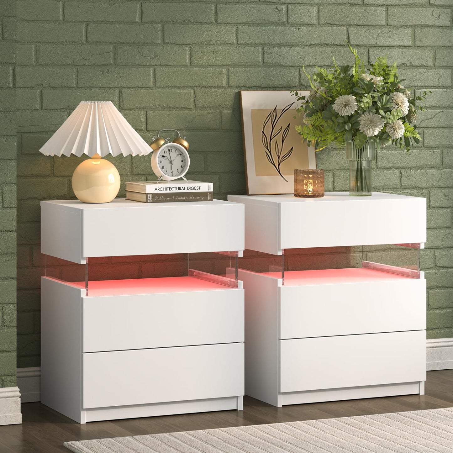 White LED Nightstand Set – 2 Pack
