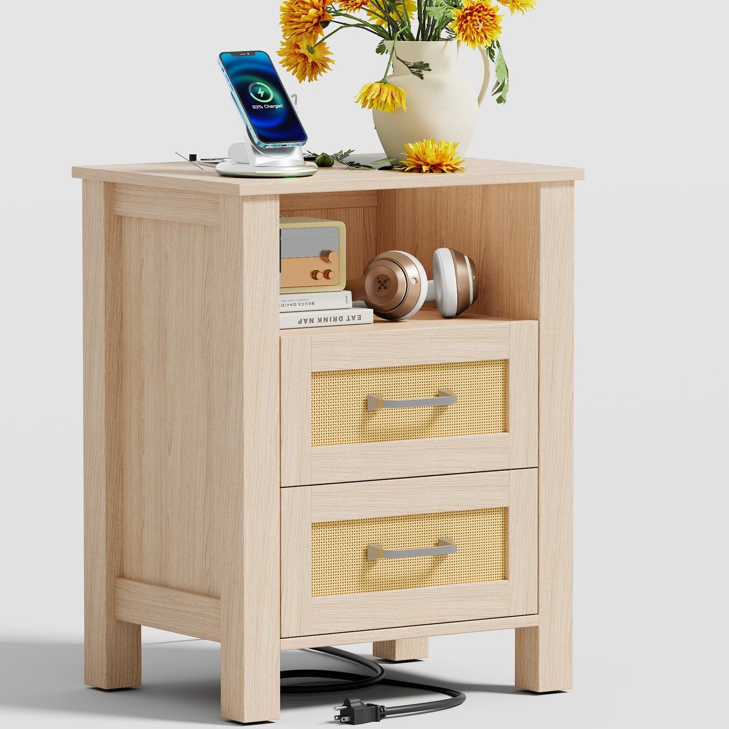 YESHOMY Rattan Nightstands – Set of 2, Natural