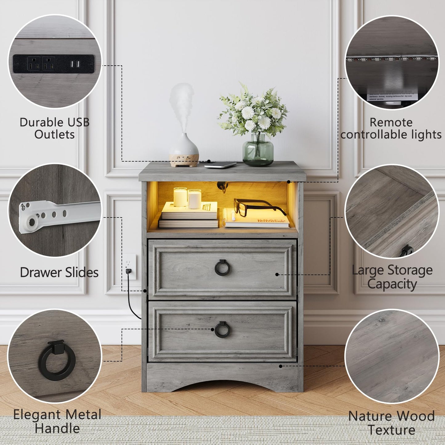 Nightstand Set of 2 – Gray