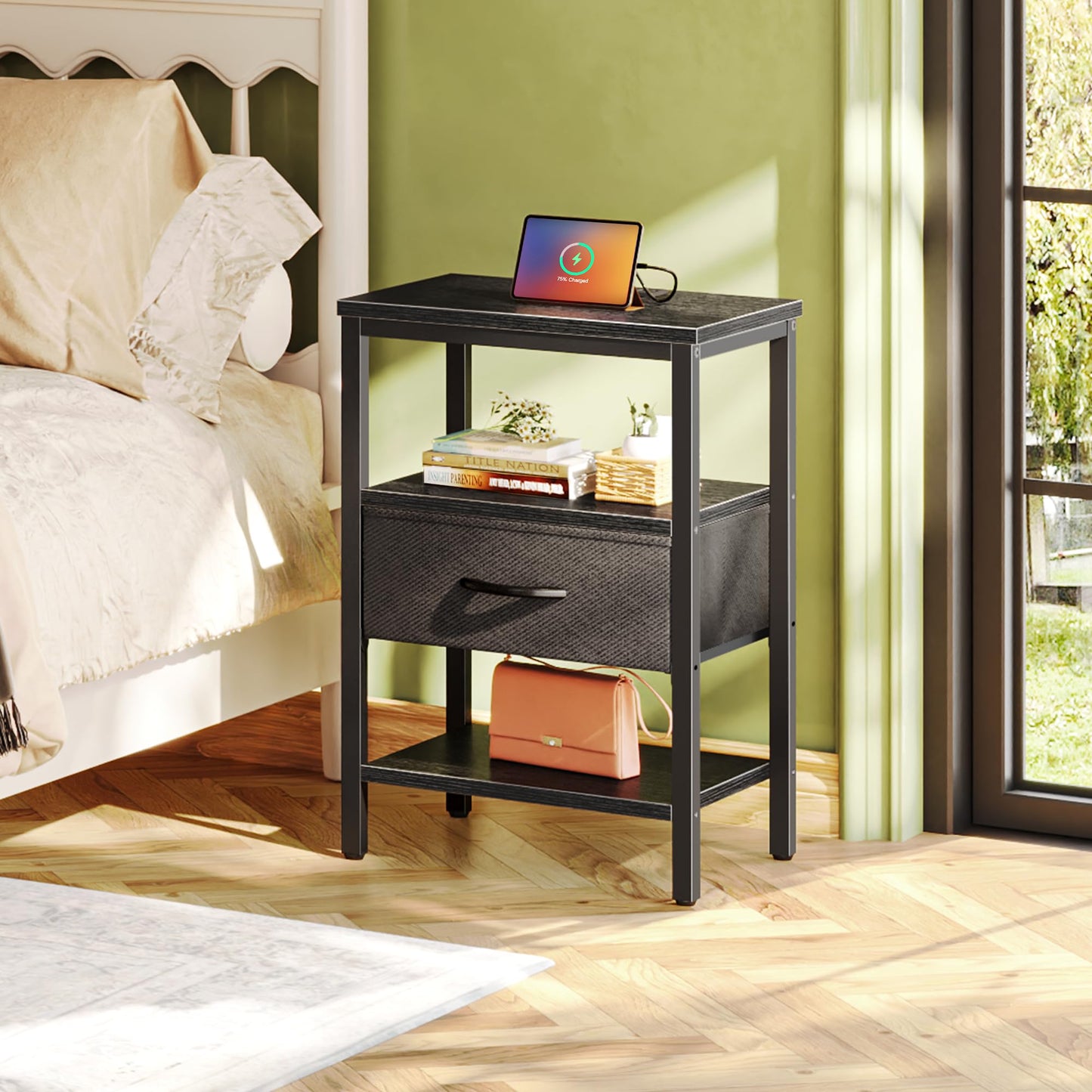 SUPERJARE Nightstand with Charging Station