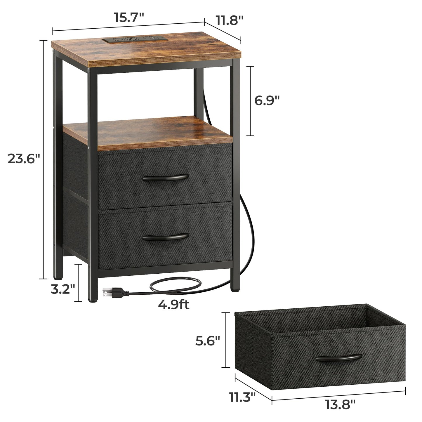 Huuger Nightstand – Rustic Brown/Black