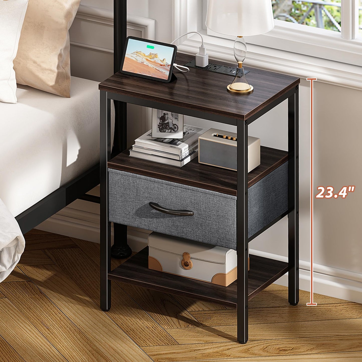 SUPERJARE Nightstand with Charging Station
