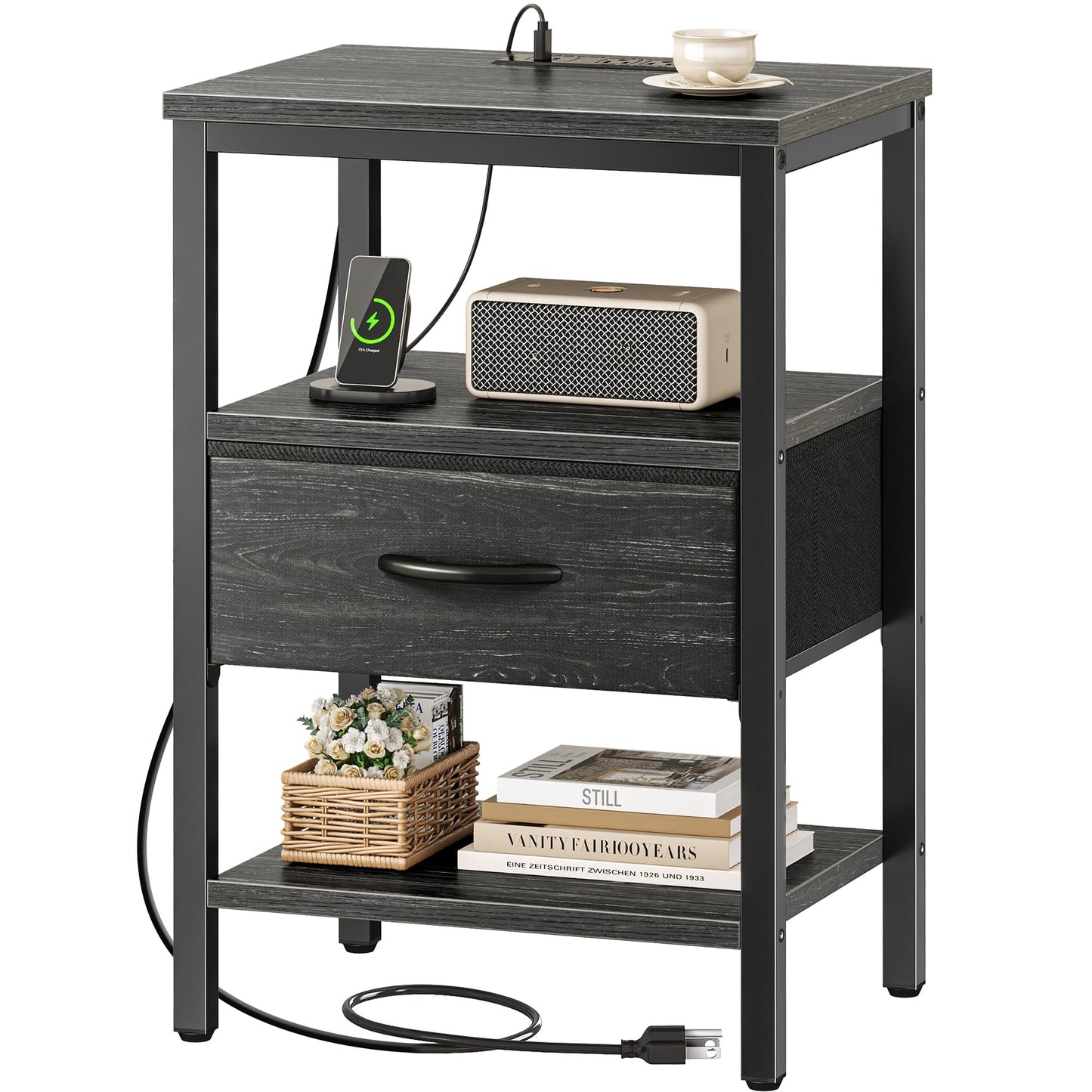 SUPERJARE Nightstand with Charging Station