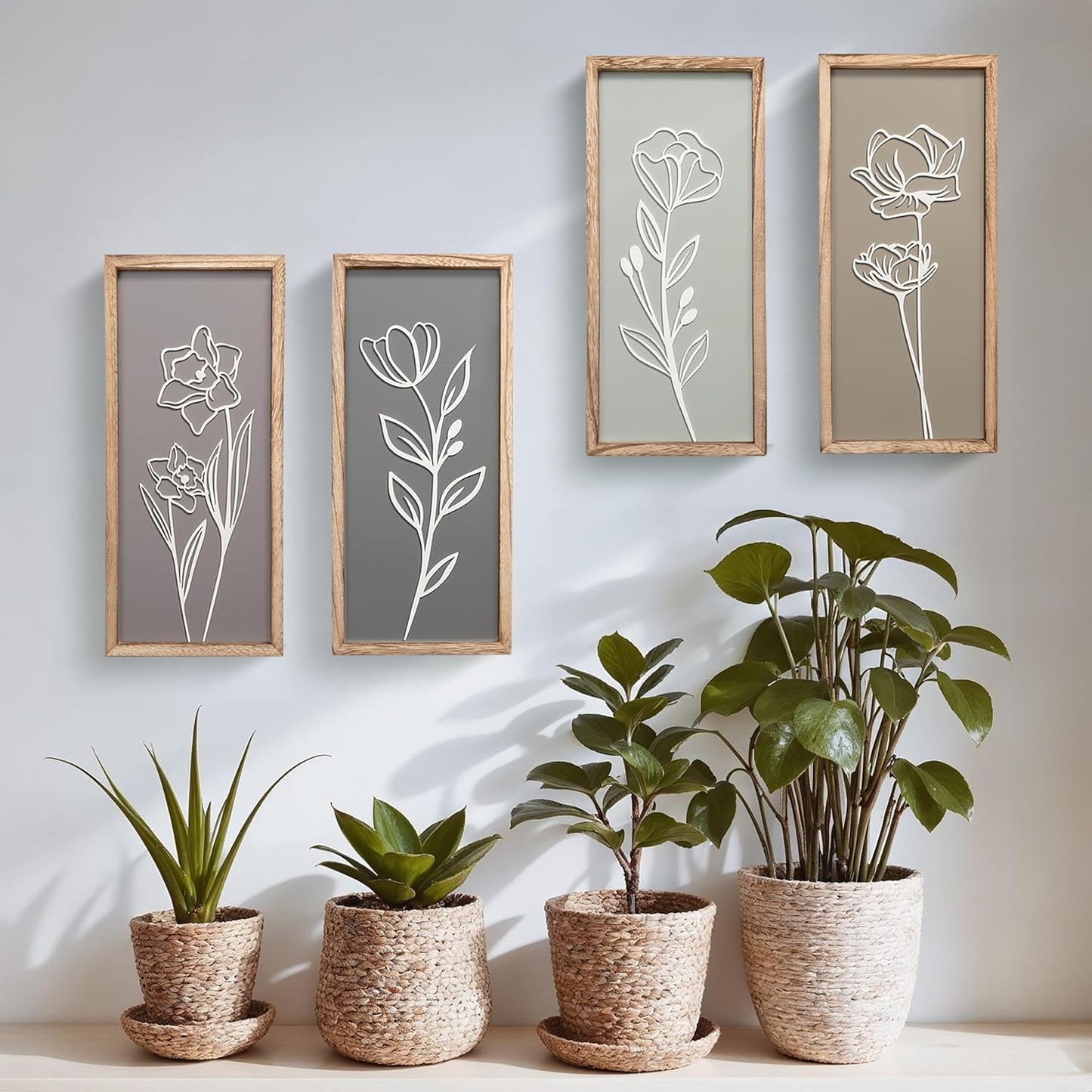 3D Wooden Floral Wall Art Set of 4