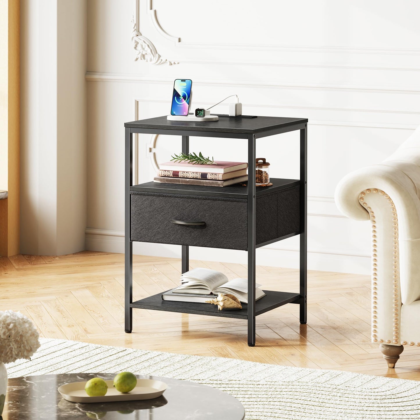 SUPERJARE Nightstand with Charging Station