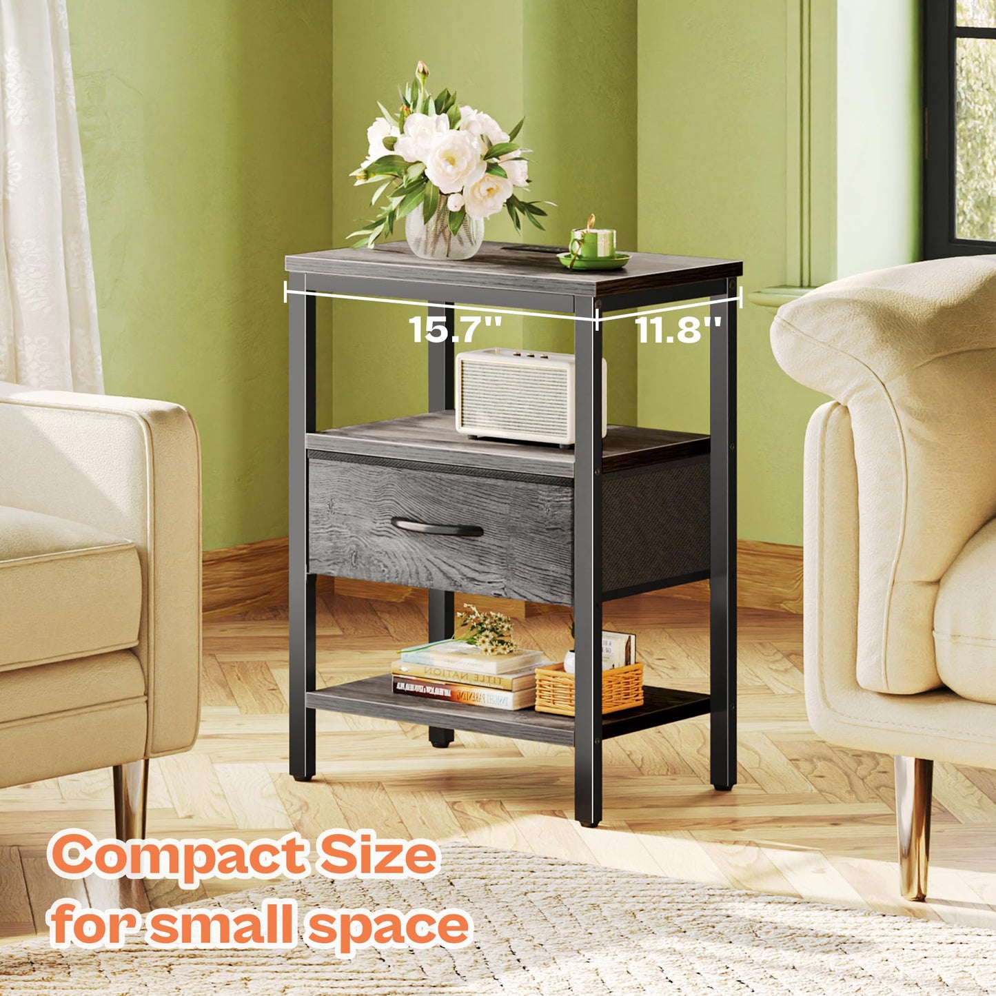 SUPERJARE Nightstand with Charging Station