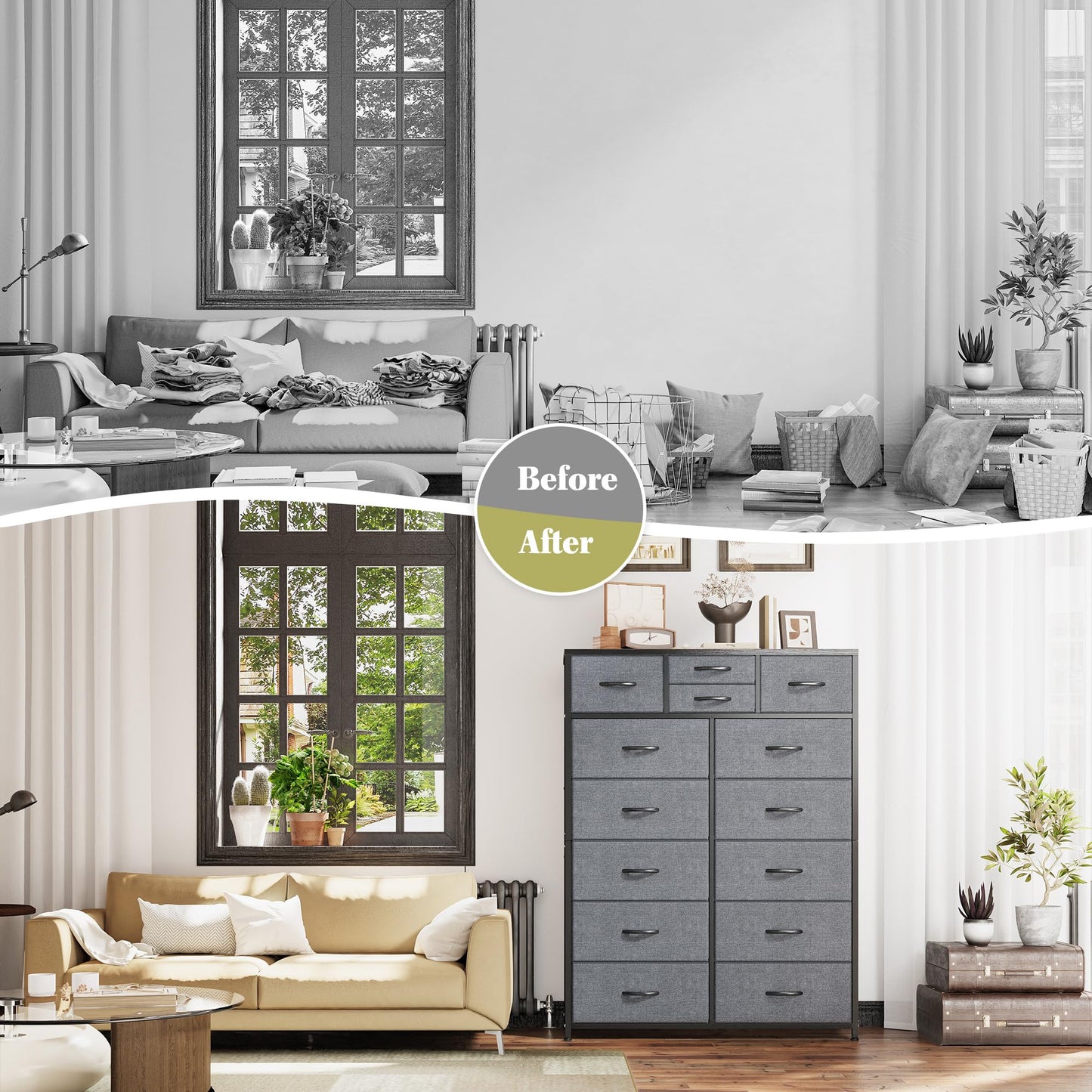 14-Drawer Fabric Dresser – Grey