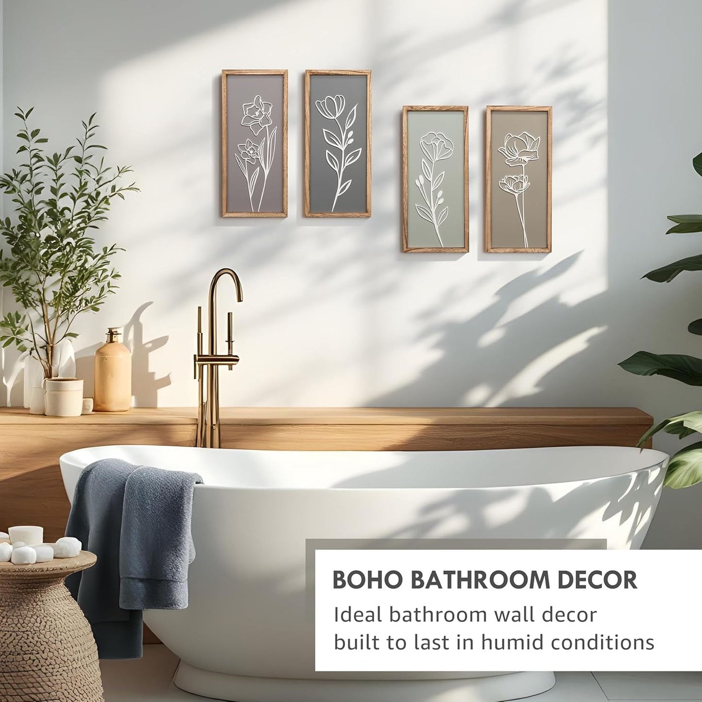 3D Wooden Floral Wall Art Set of 4