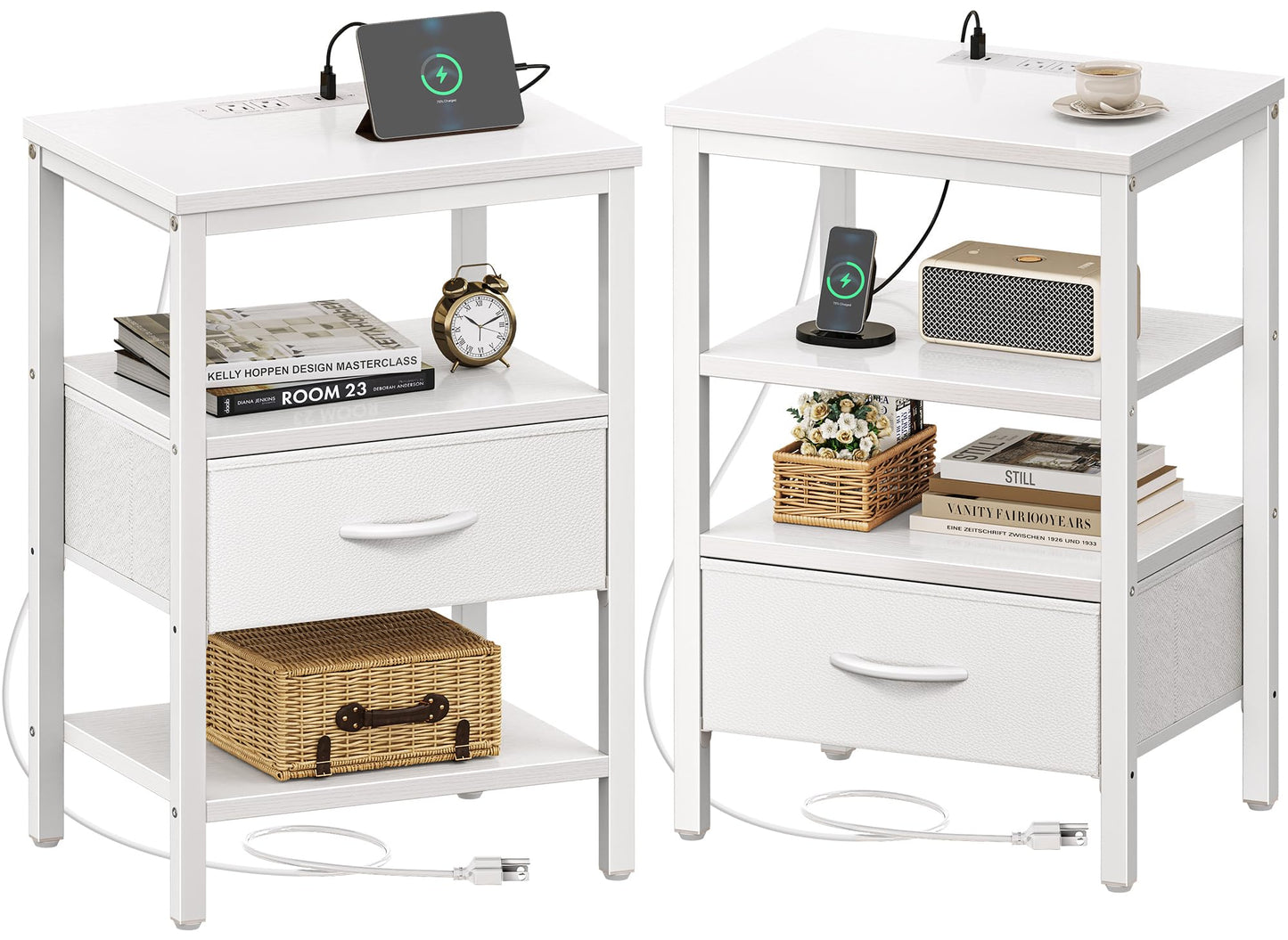 SUPERJARE Nightstand with Charging Station