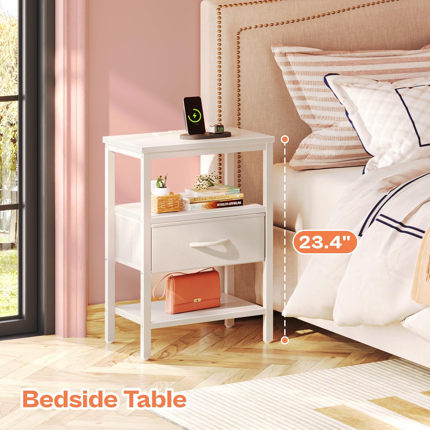 SUPERJARE Nightstand with Charging Station