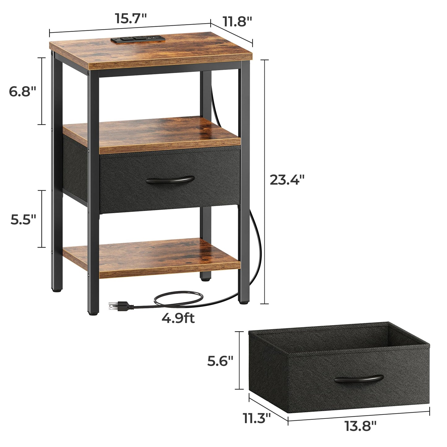 SUPERJARE Nightstand with Charging Station