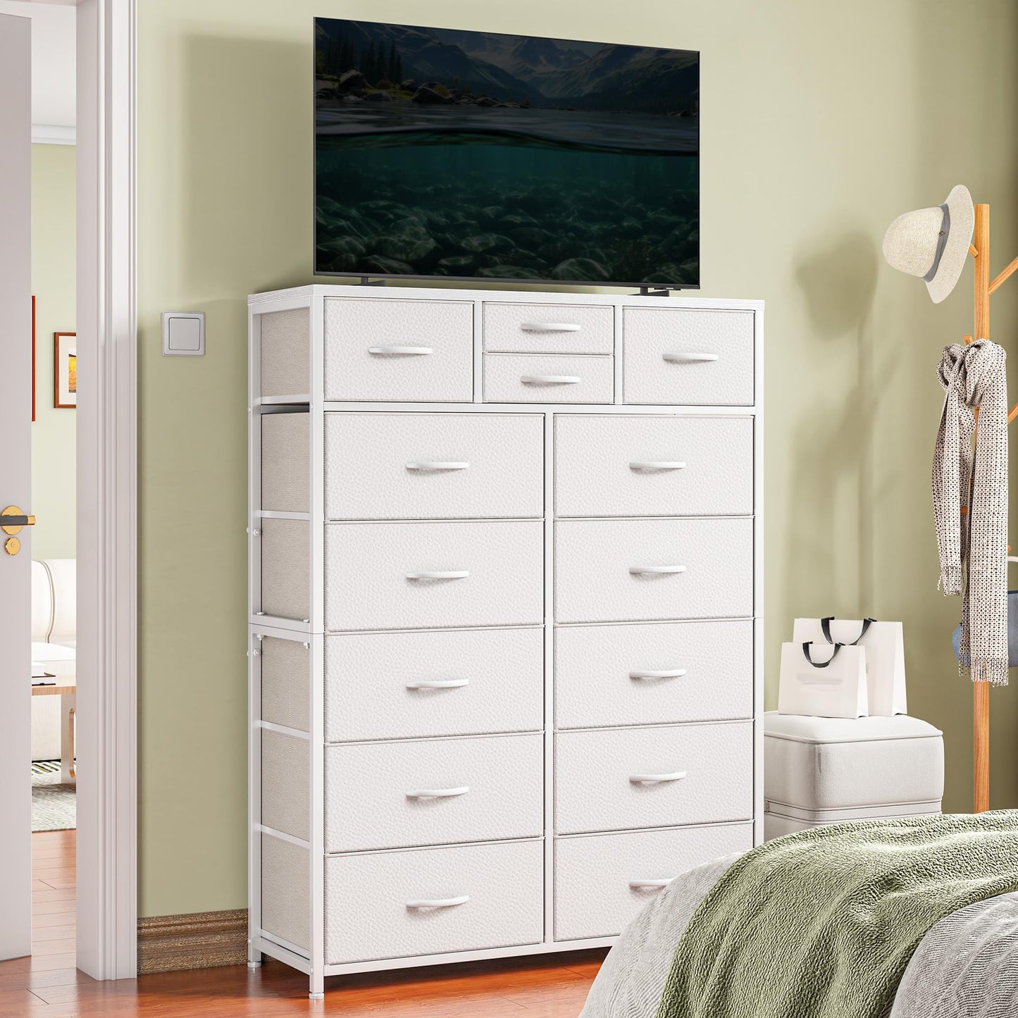 14-Drawer Fabric Dresser – Grey