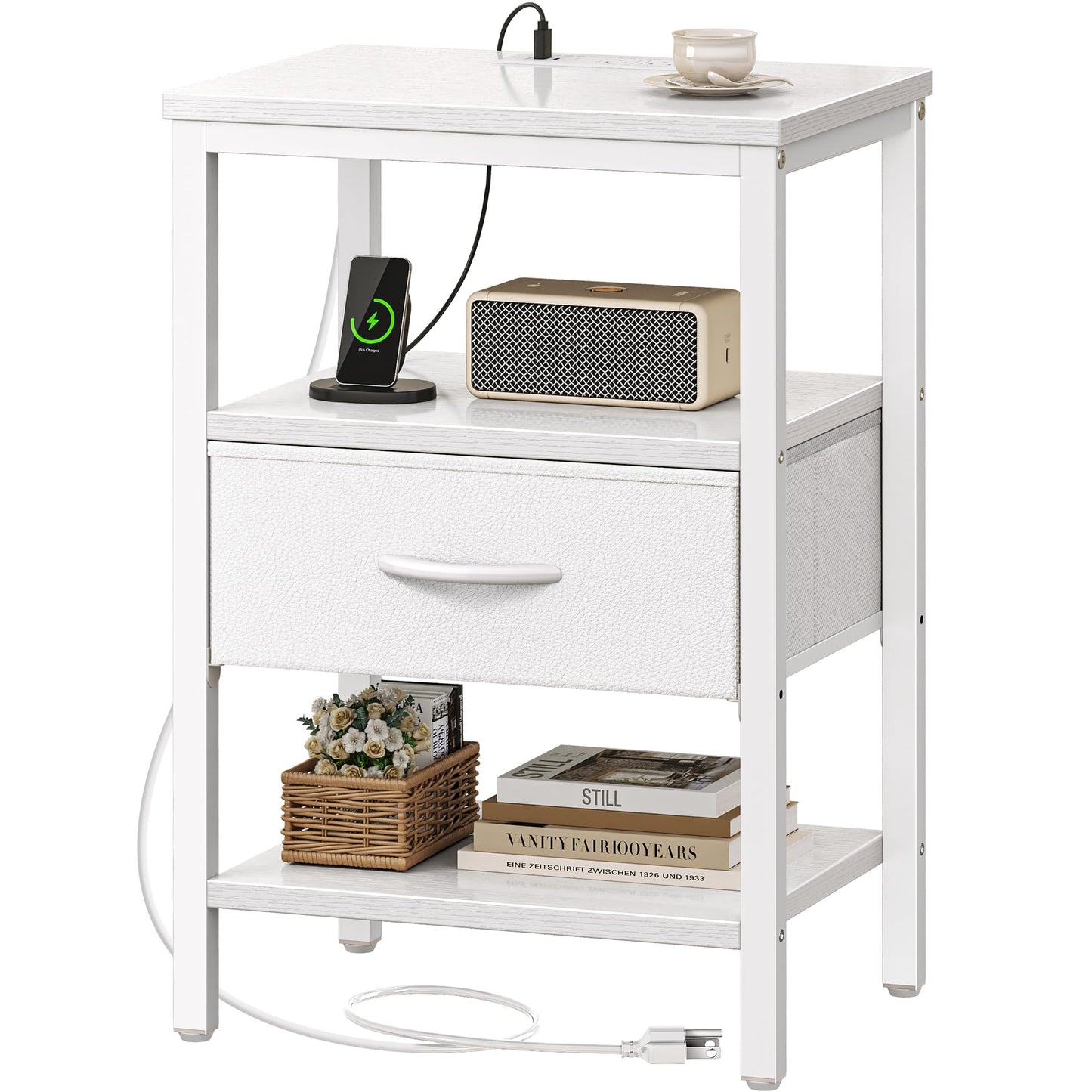 SUPERJARE Nightstand with Charging Station