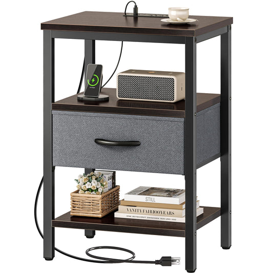 SUPERJARE Nightstand with Charging Station
