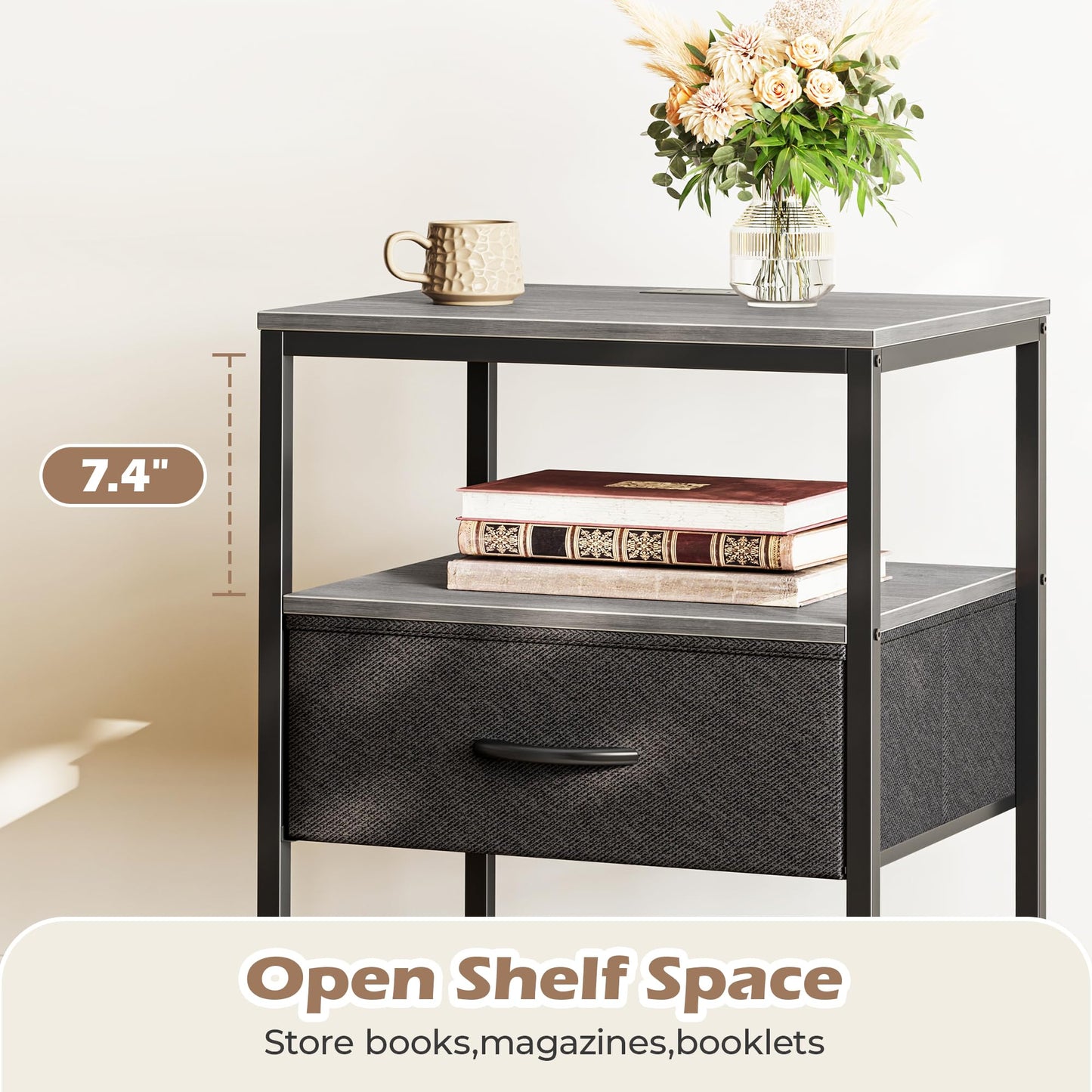 SUPERJARE Nightstand with Charging Station
