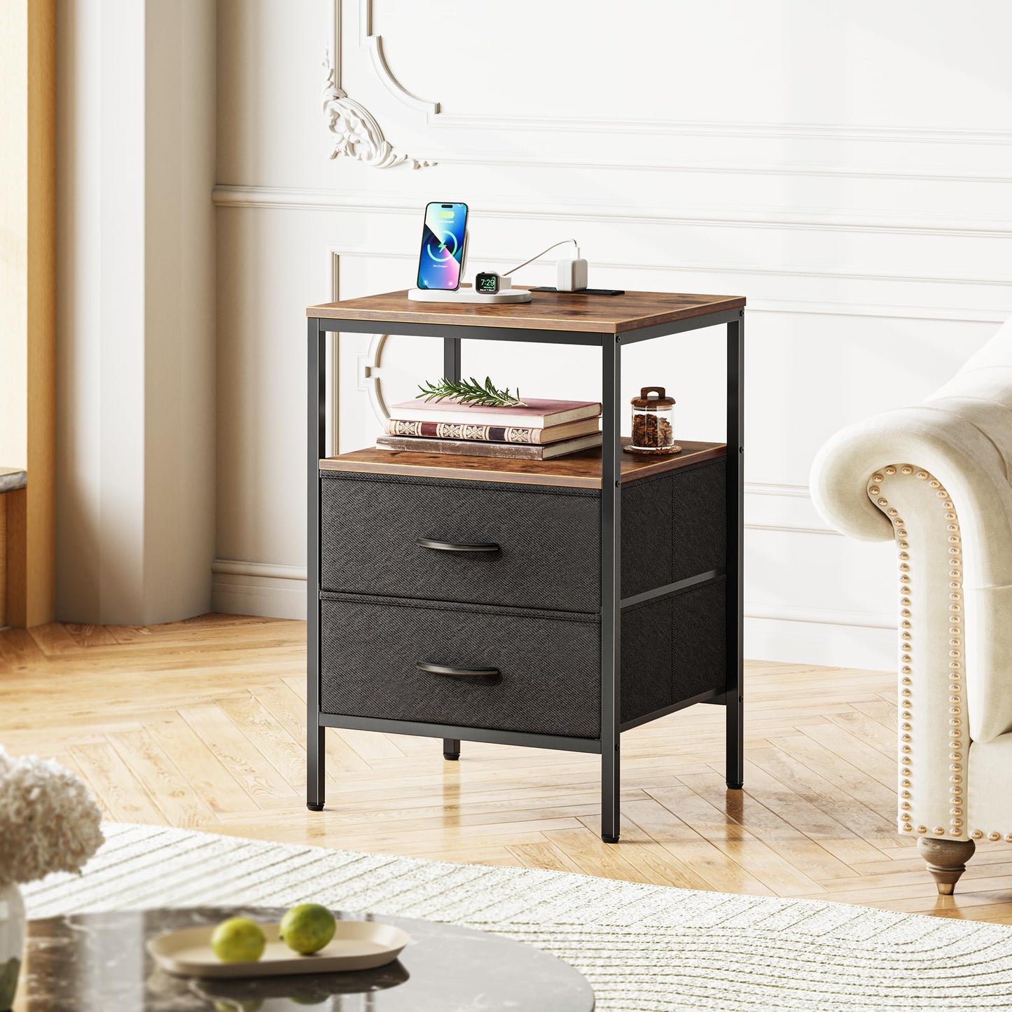 Huuger Nightstand – Rustic Brown/Black