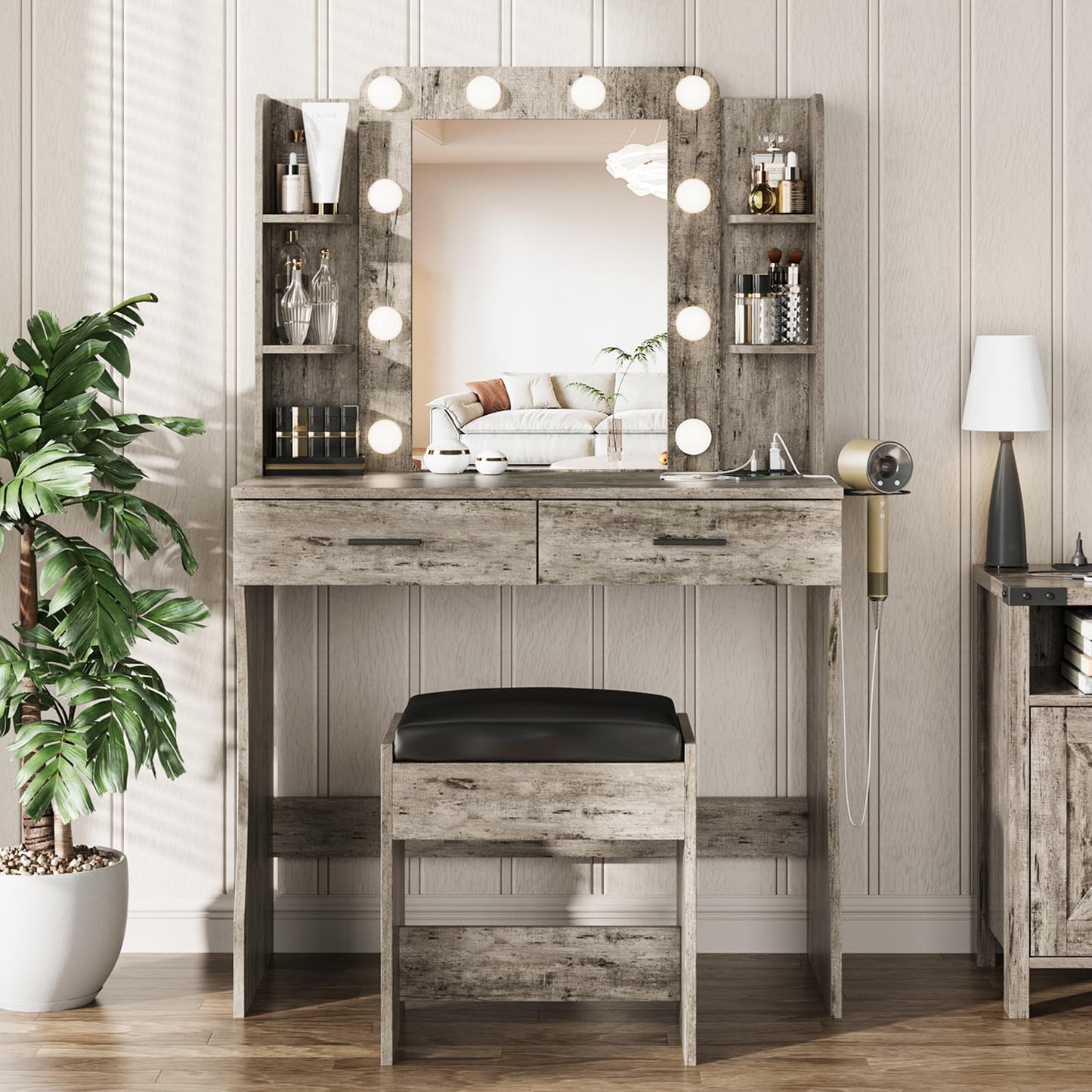 Vabches Vanity Desk with Lights, White