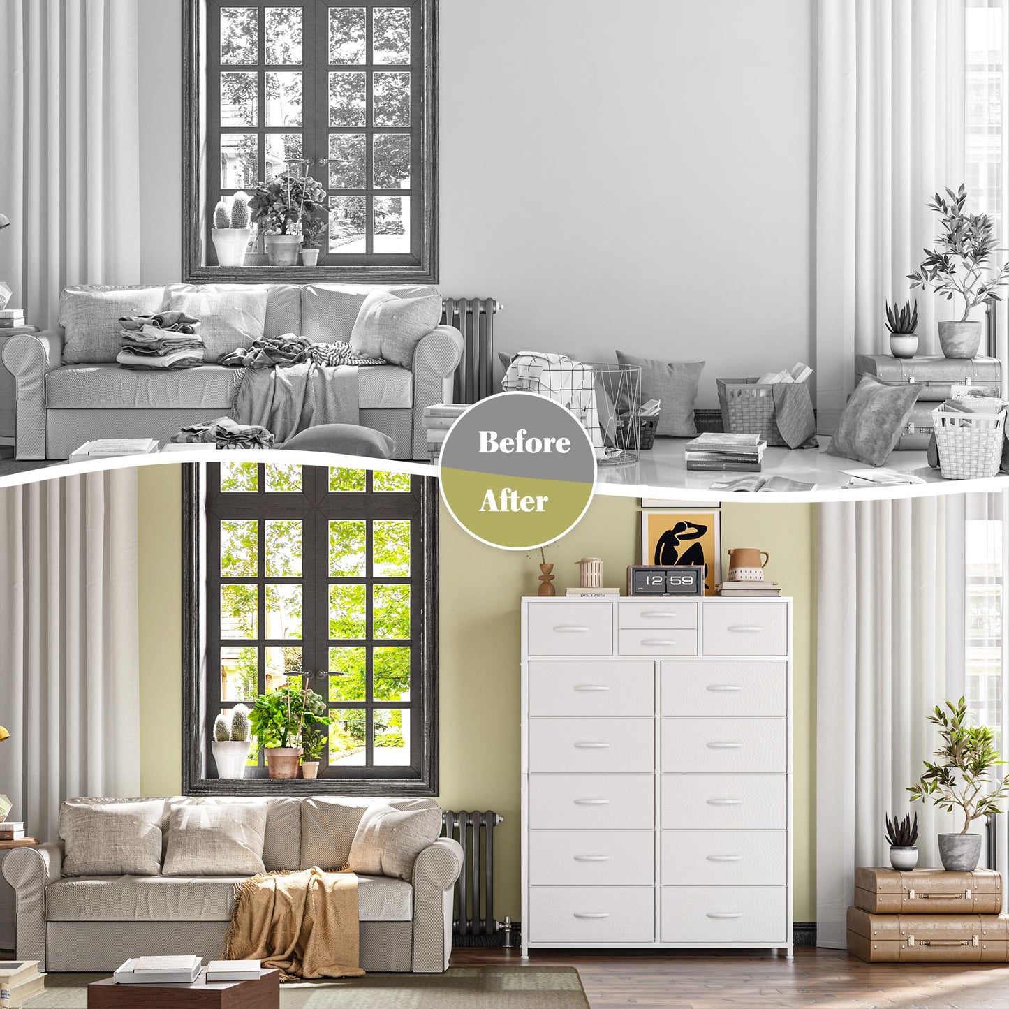 14-Drawer Fabric Dresser – Grey