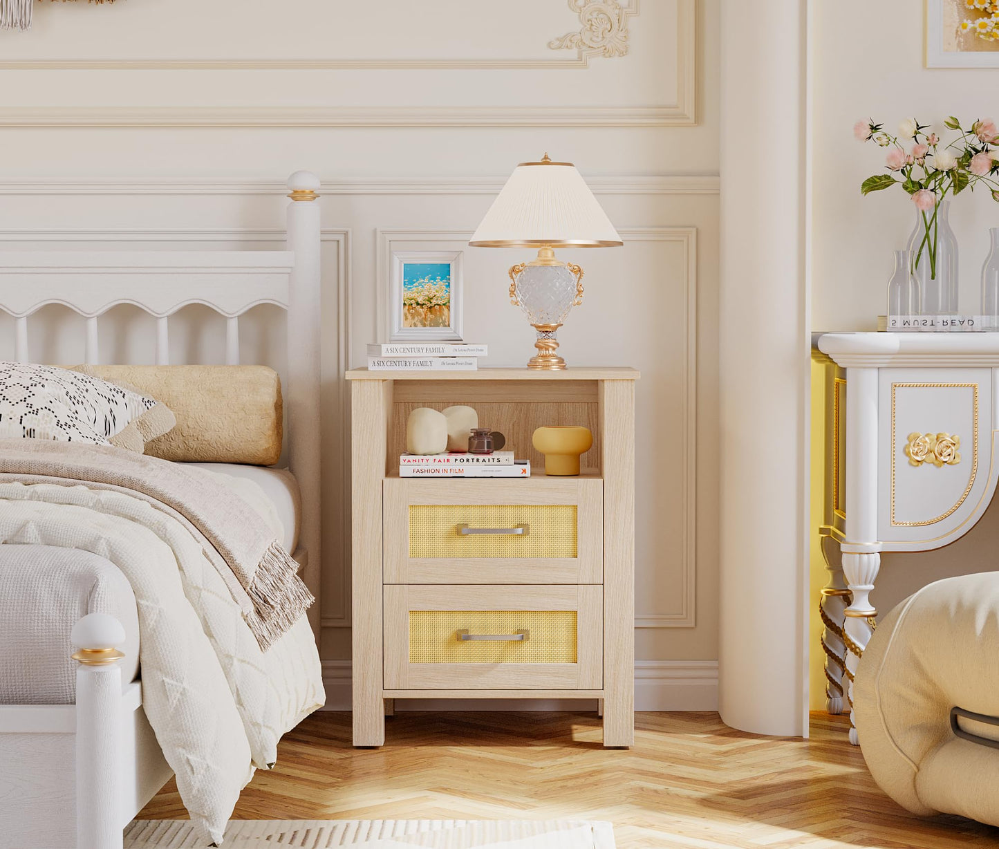 YESHOMY Rattan Nightstands – Set of 2, Natural