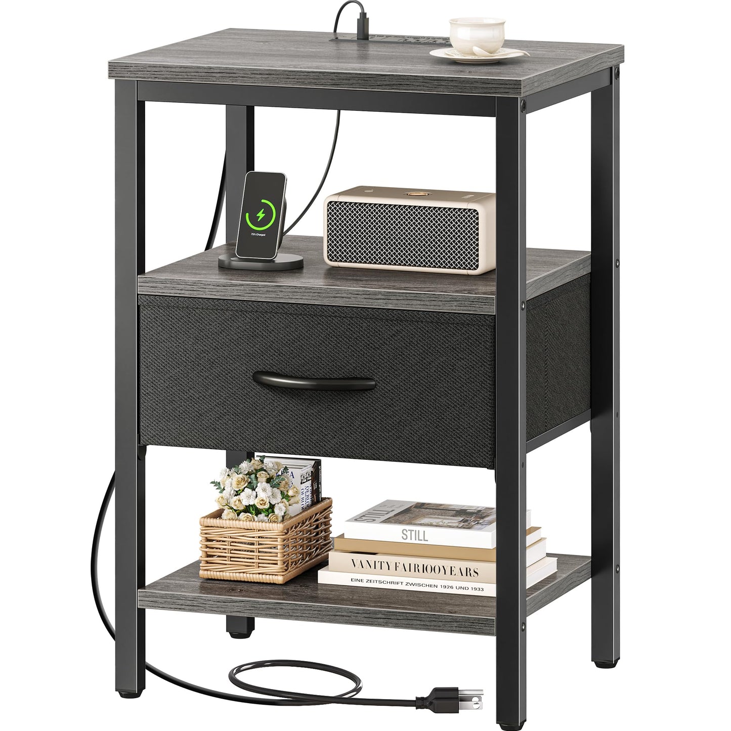 SUPERJARE Nightstand with Charging Station