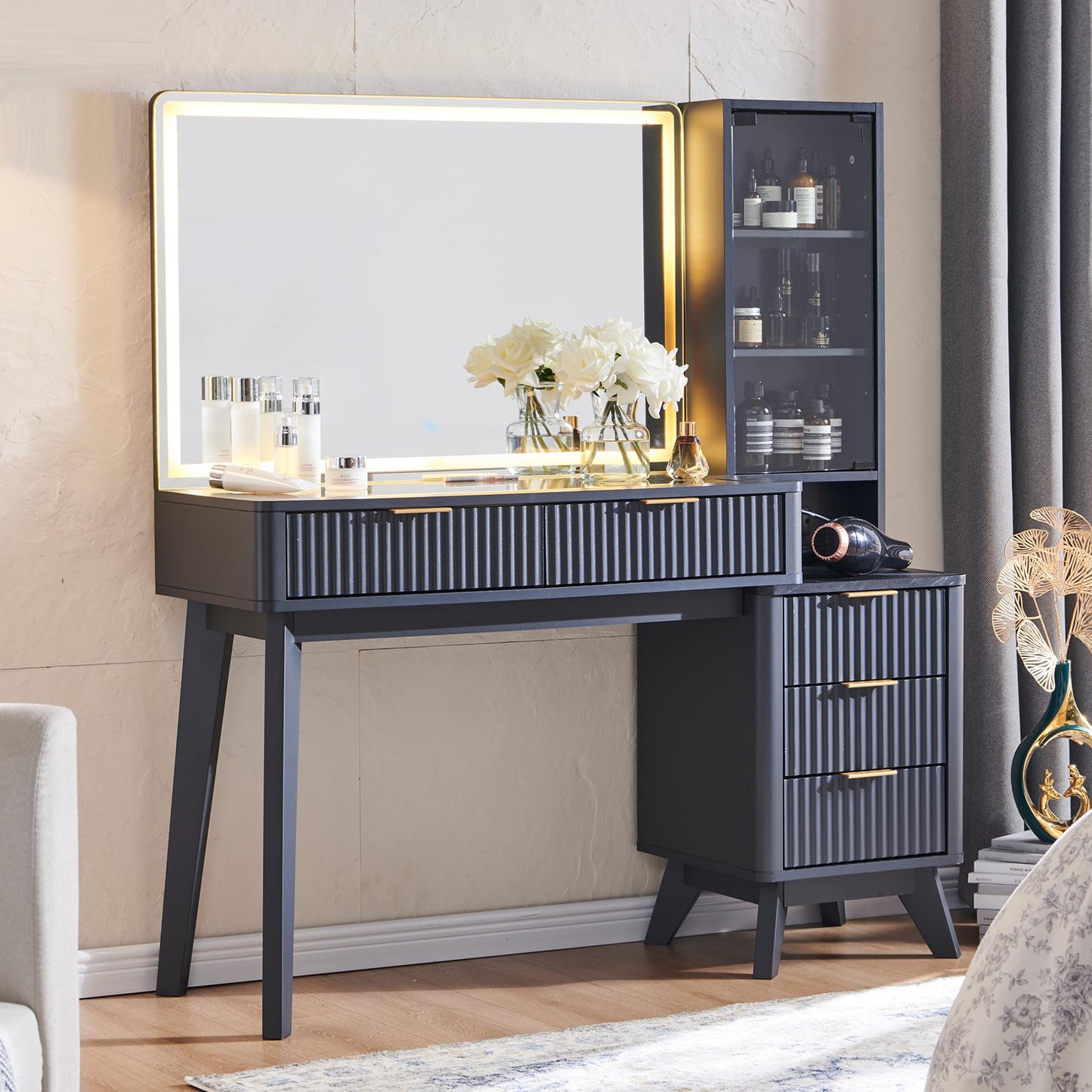 T4TREAM 48" Fluted Makeup Vanity Desk – Oak