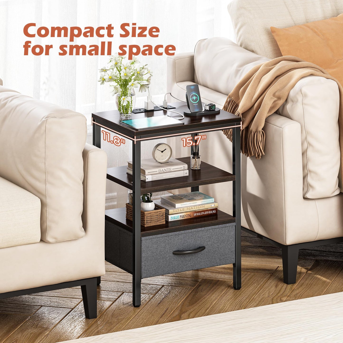 SUPERJARE Nightstand with Charging Station
