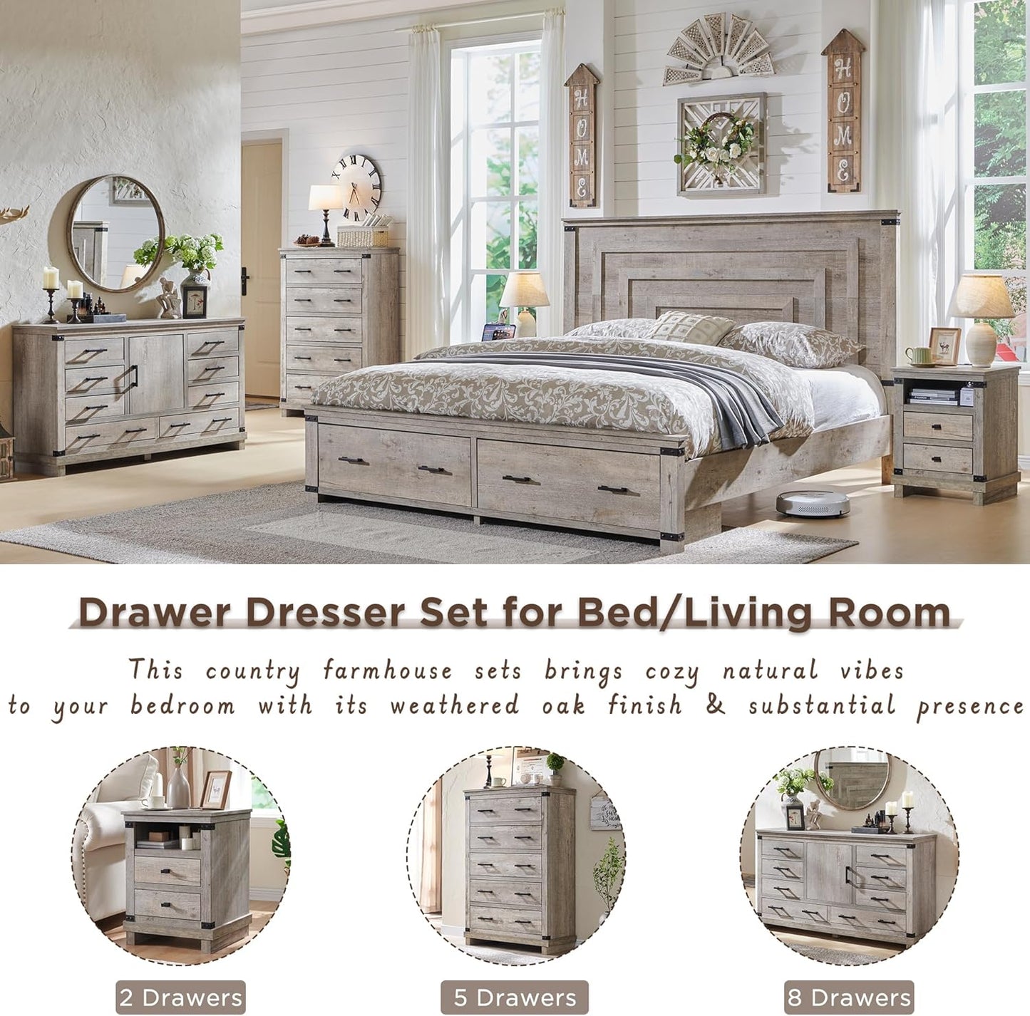 T4TREAM 6-Drawer Farmhouse Dresser 54"