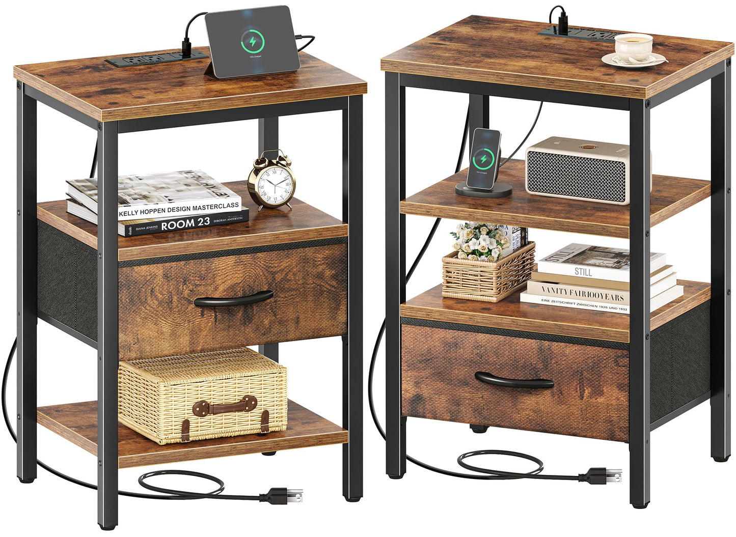 SUPERJARE Nightstand with Charging Station