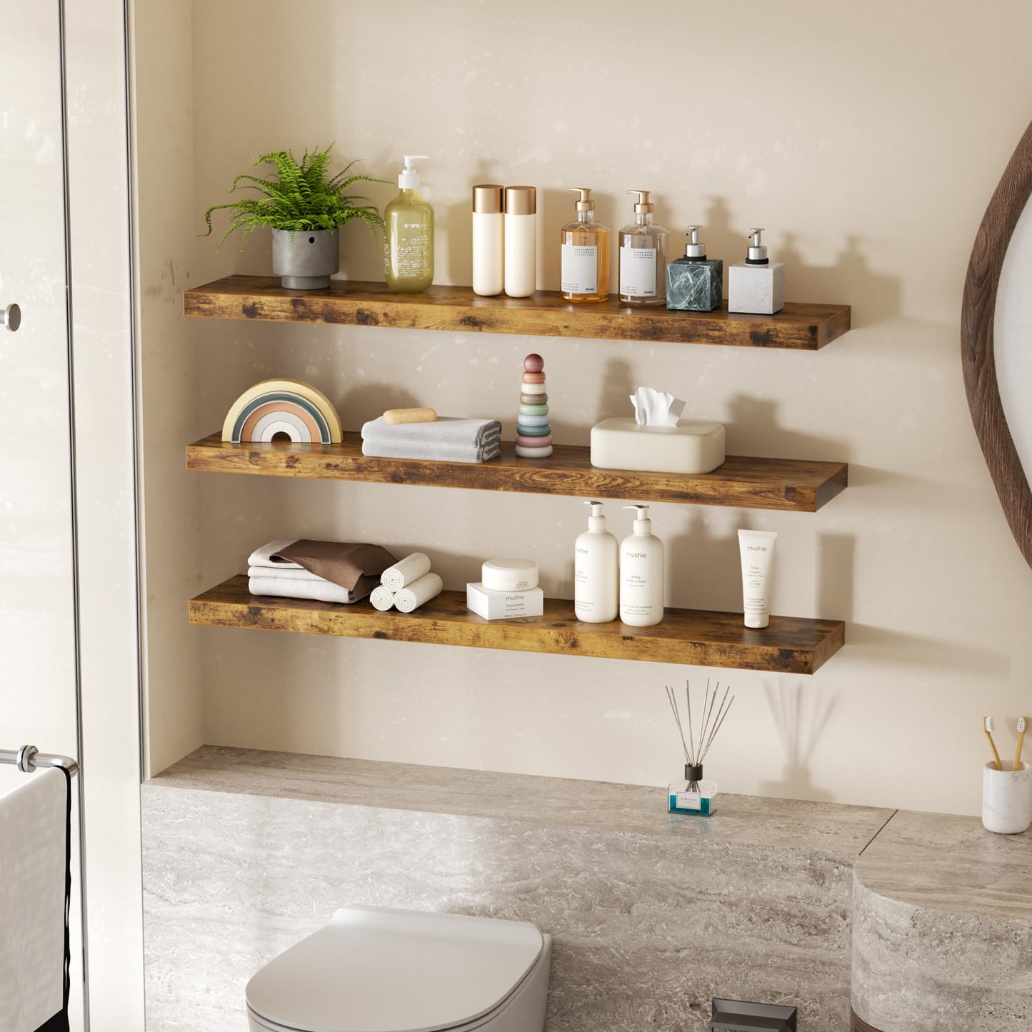 Colima 36" Brown Floating Shelves, 3-Pack
