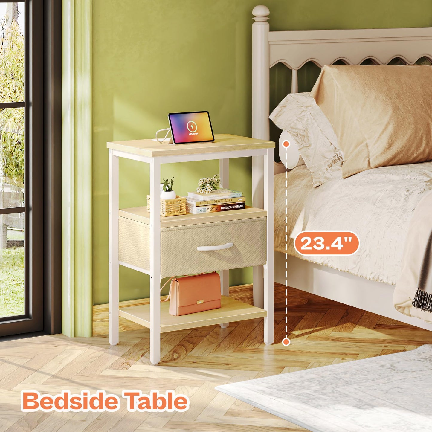 SUPERJARE Nightstand with Charging Station