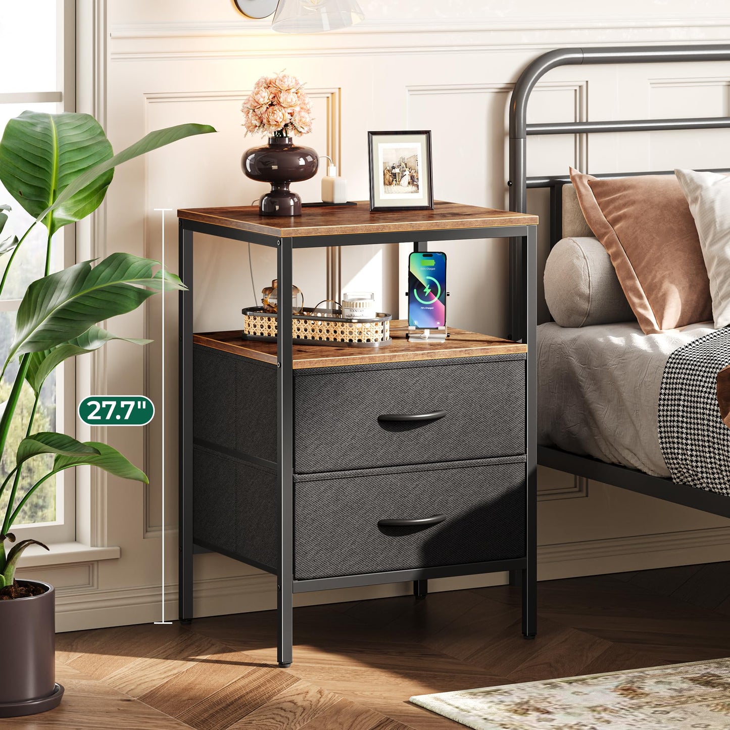 Huuger Nightstand – Rustic Brown/Black