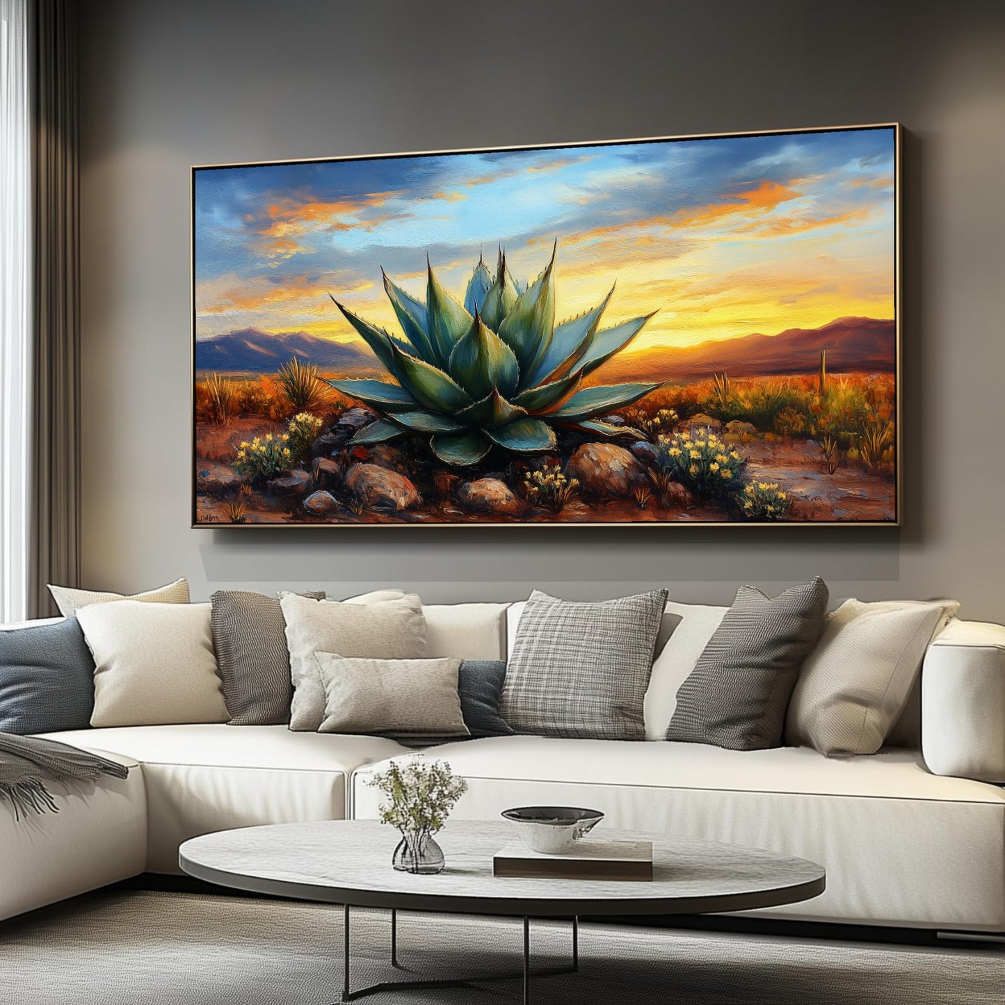 Agave Western Wall Art, 74"x40", Framed