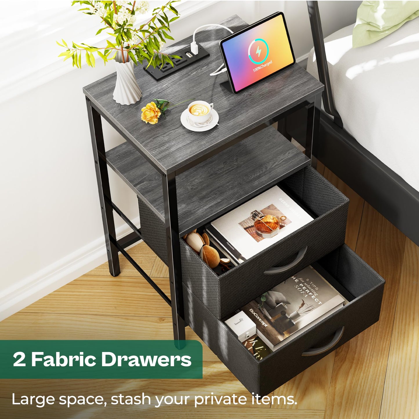 Huuger Nightstand – Rustic Brown/Black
