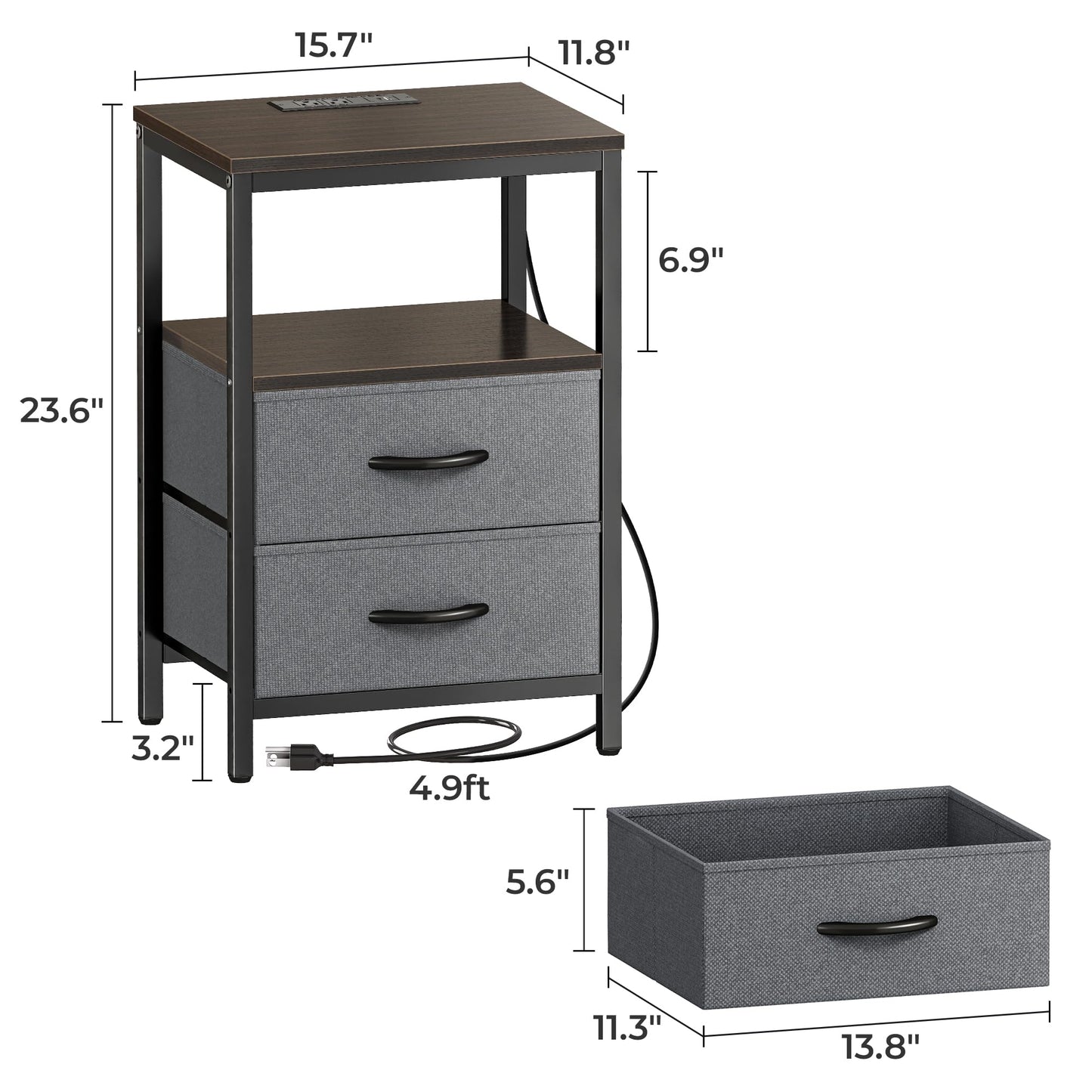 Huuger Nightstand – Rustic Brown/Black
