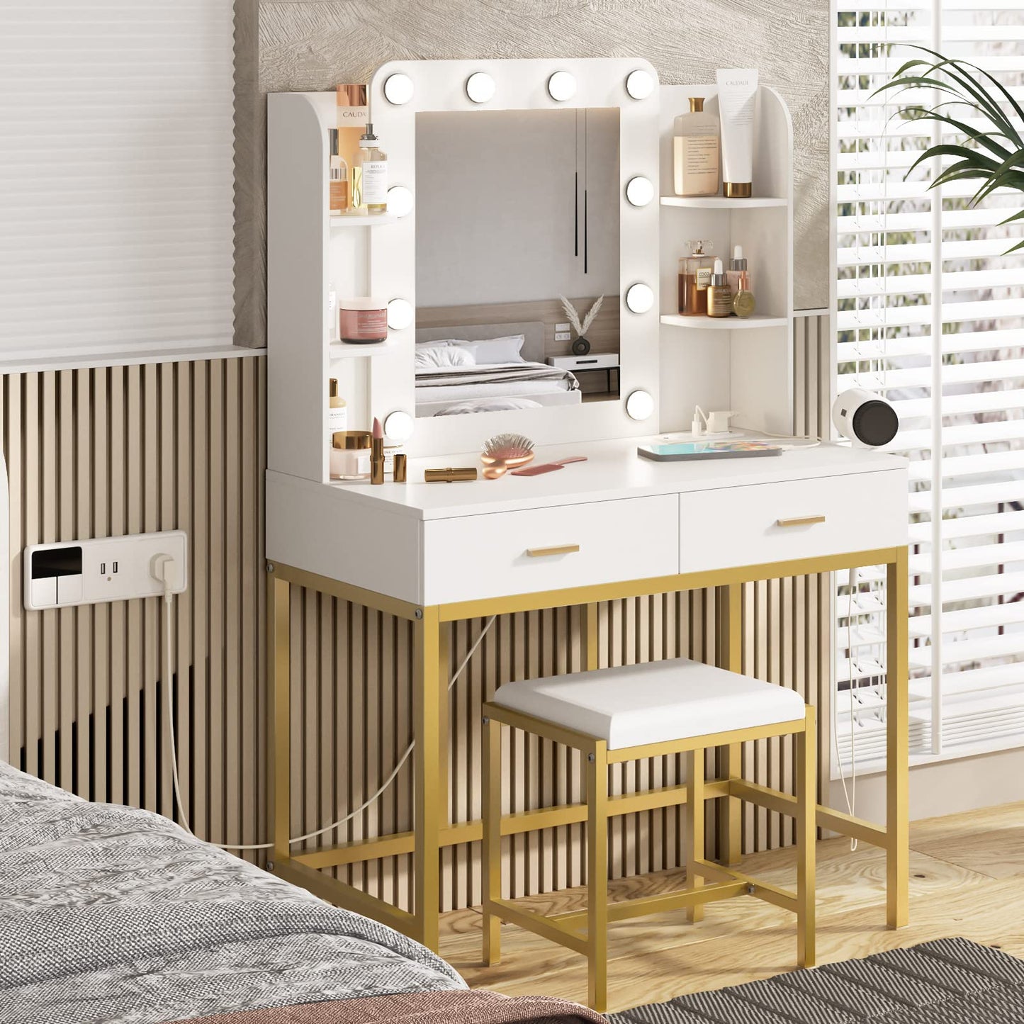 Vabches Vanity Desk with Lights, White