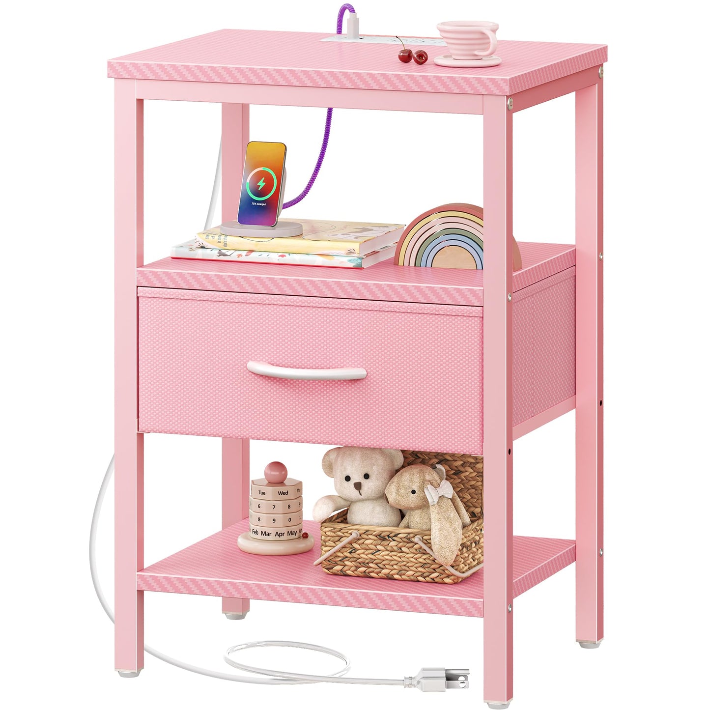 SUPERJARE Nightstand with Charging Station
