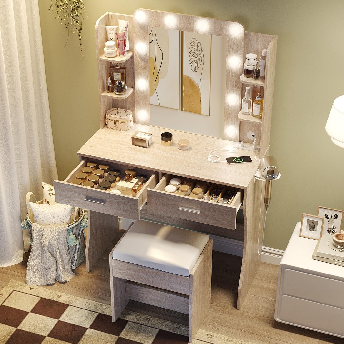 Vabches Vanity Desk with Lights, White