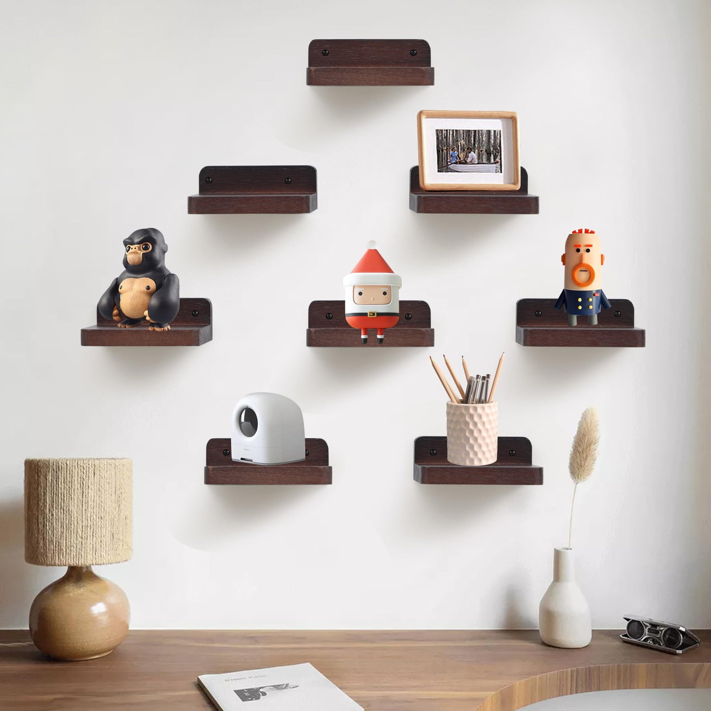 Small Floating Shelves 8-Pack, 4"x4", Rustic White