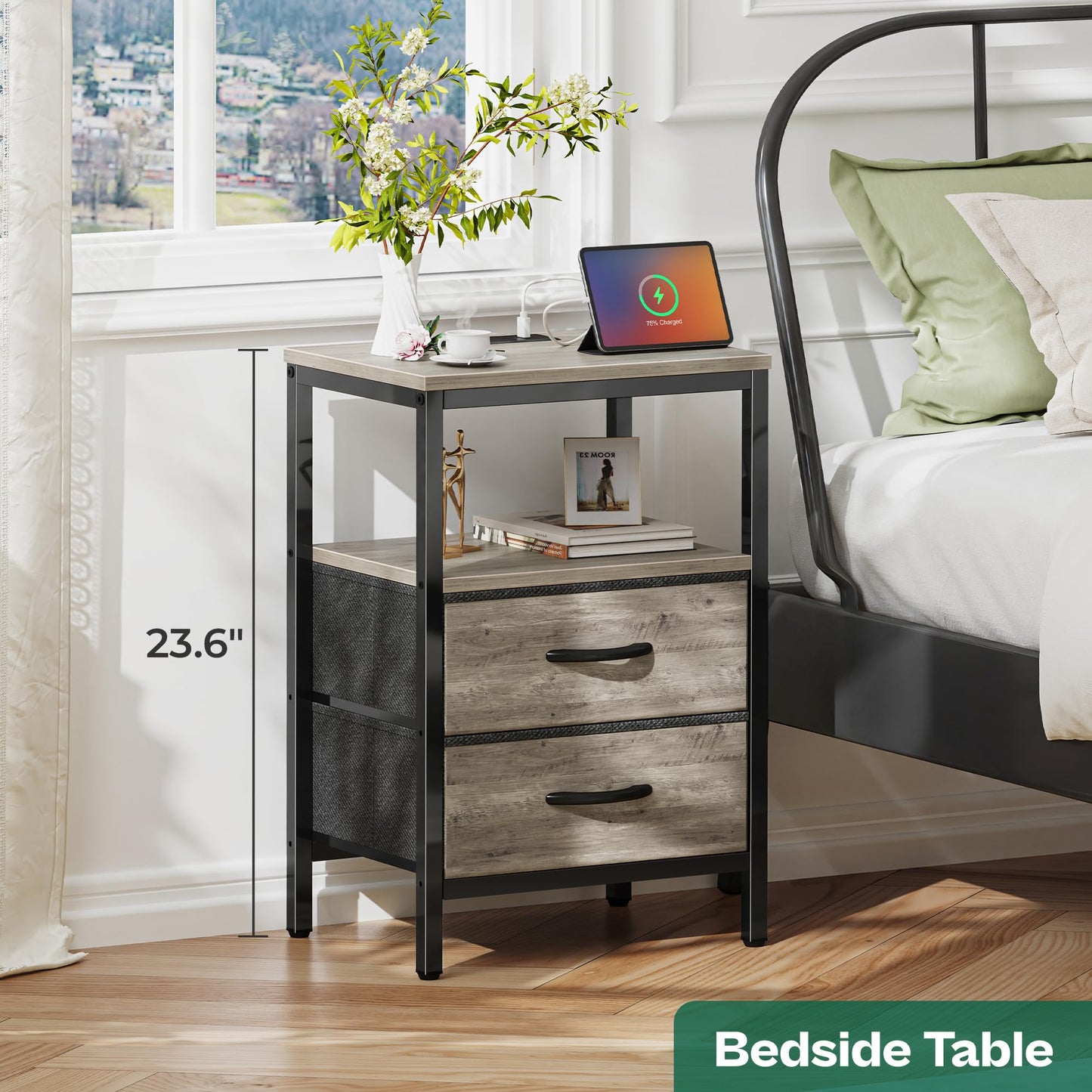 Huuger Nightstand – Rustic Brown/Black