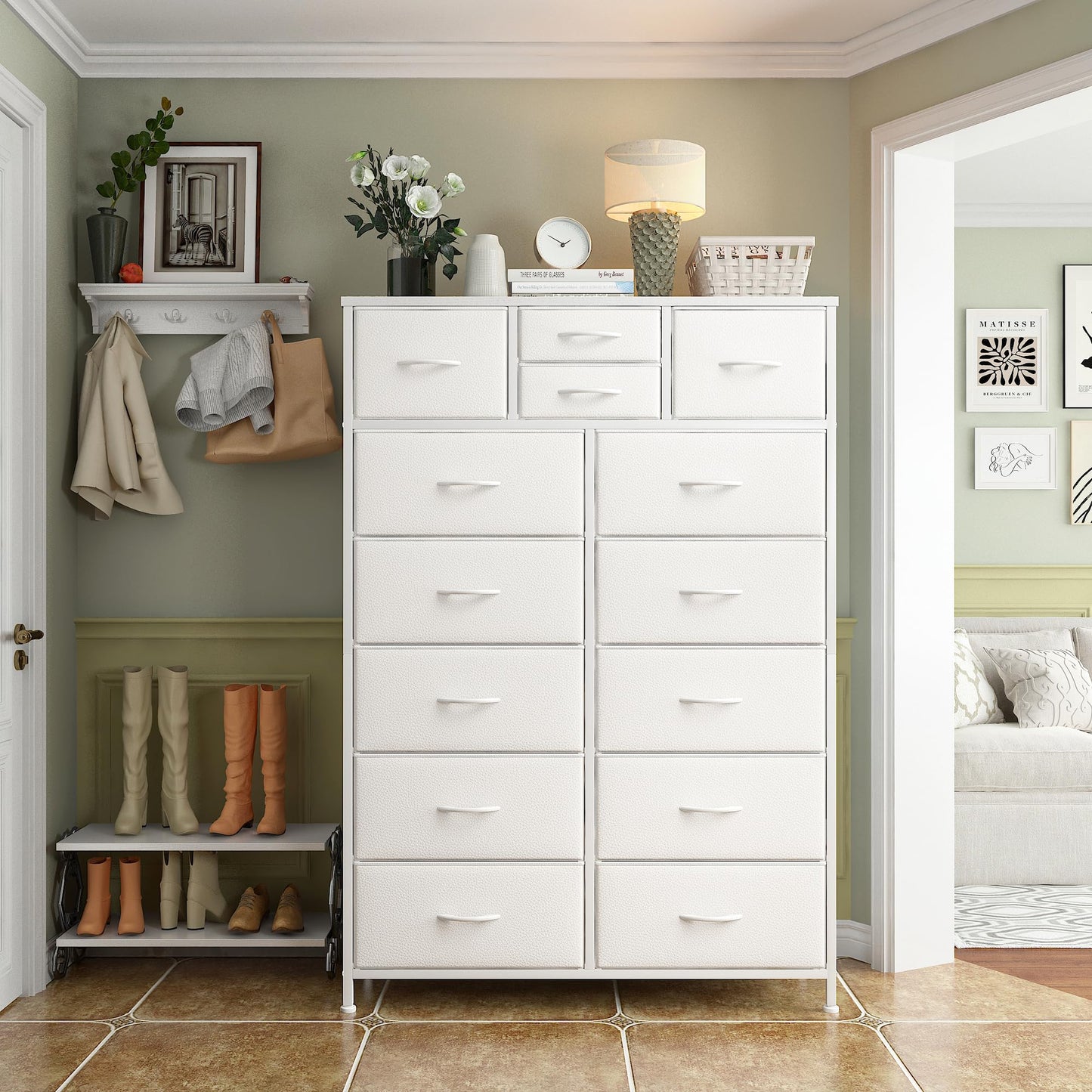 14-Drawer Fabric Dresser – Grey