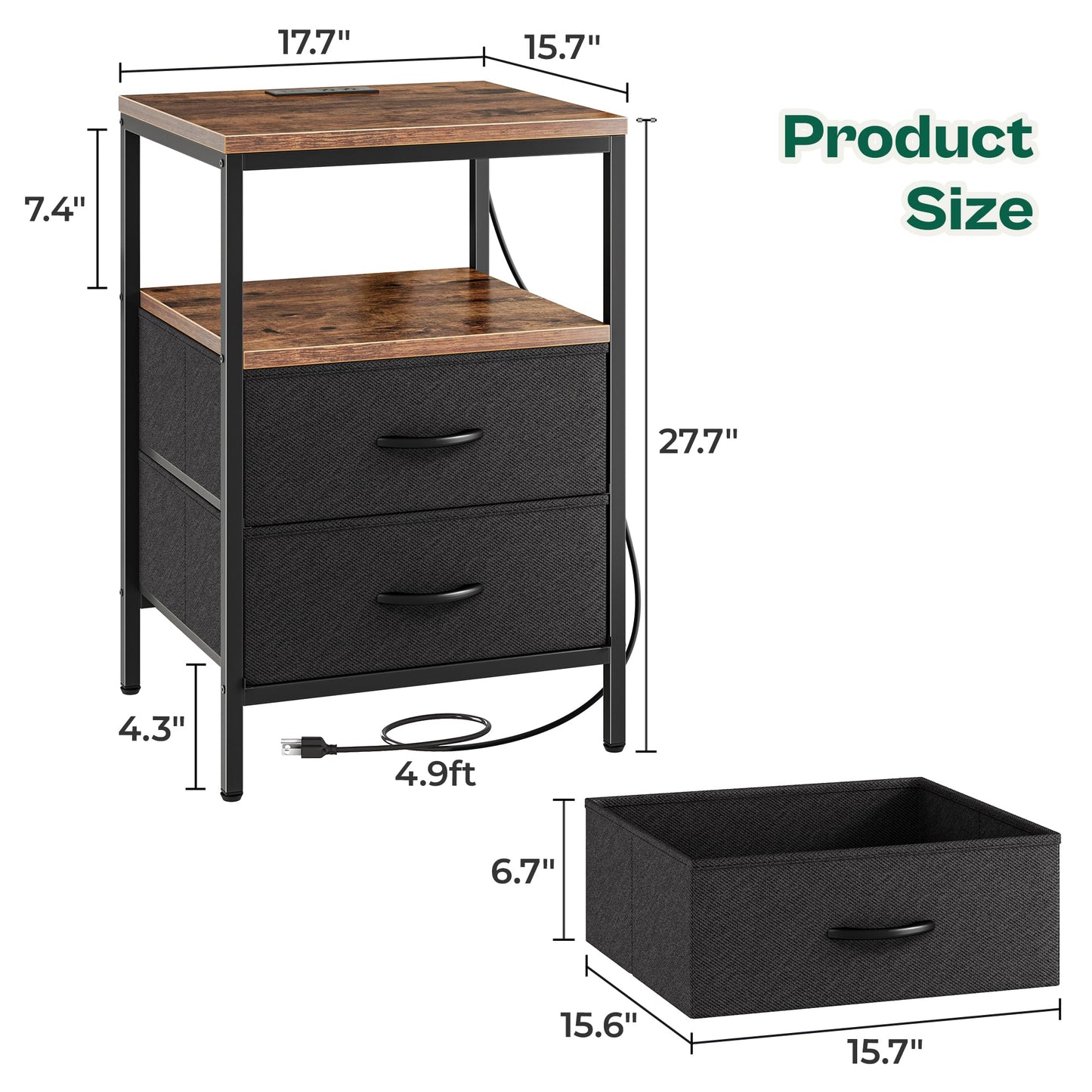 Huuger Nightstand – Rustic Brown/Black
