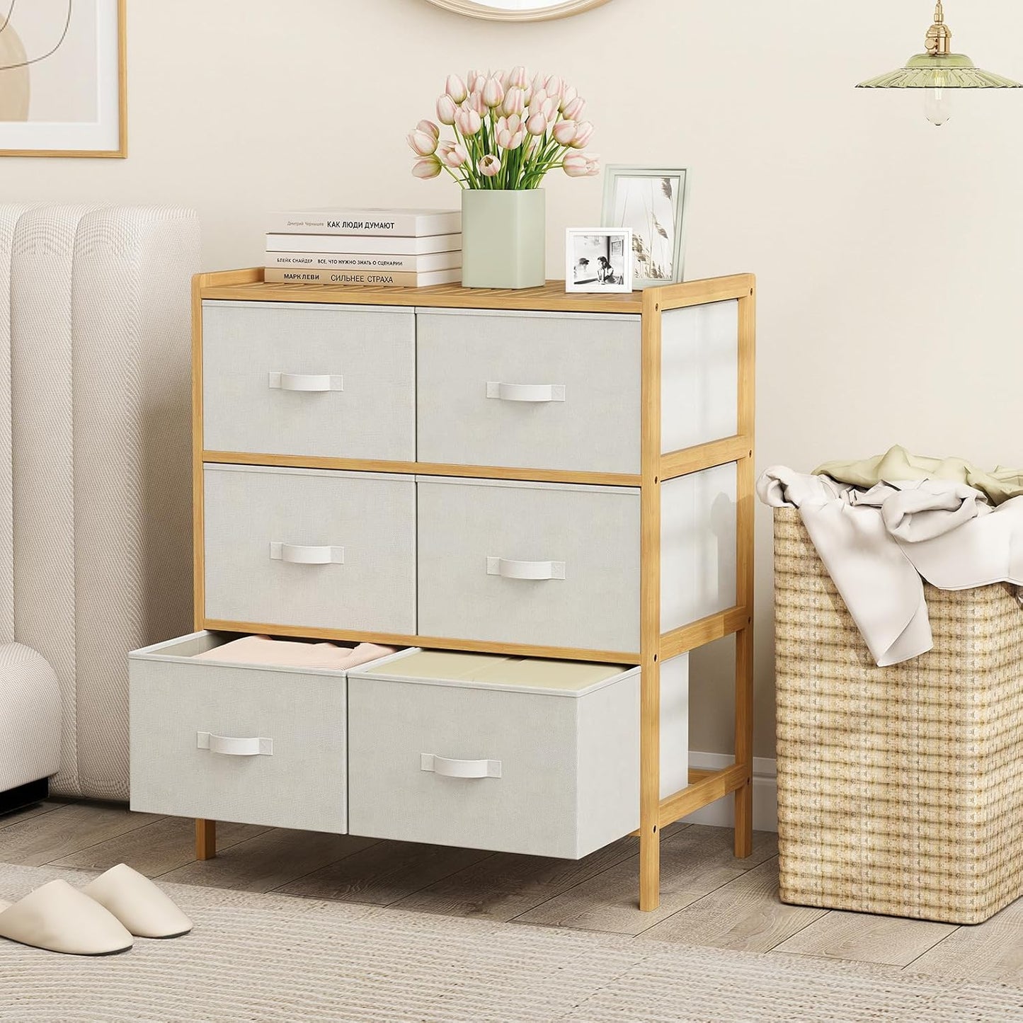 Giantex White 6-Drawer Dresser with Top Shelf